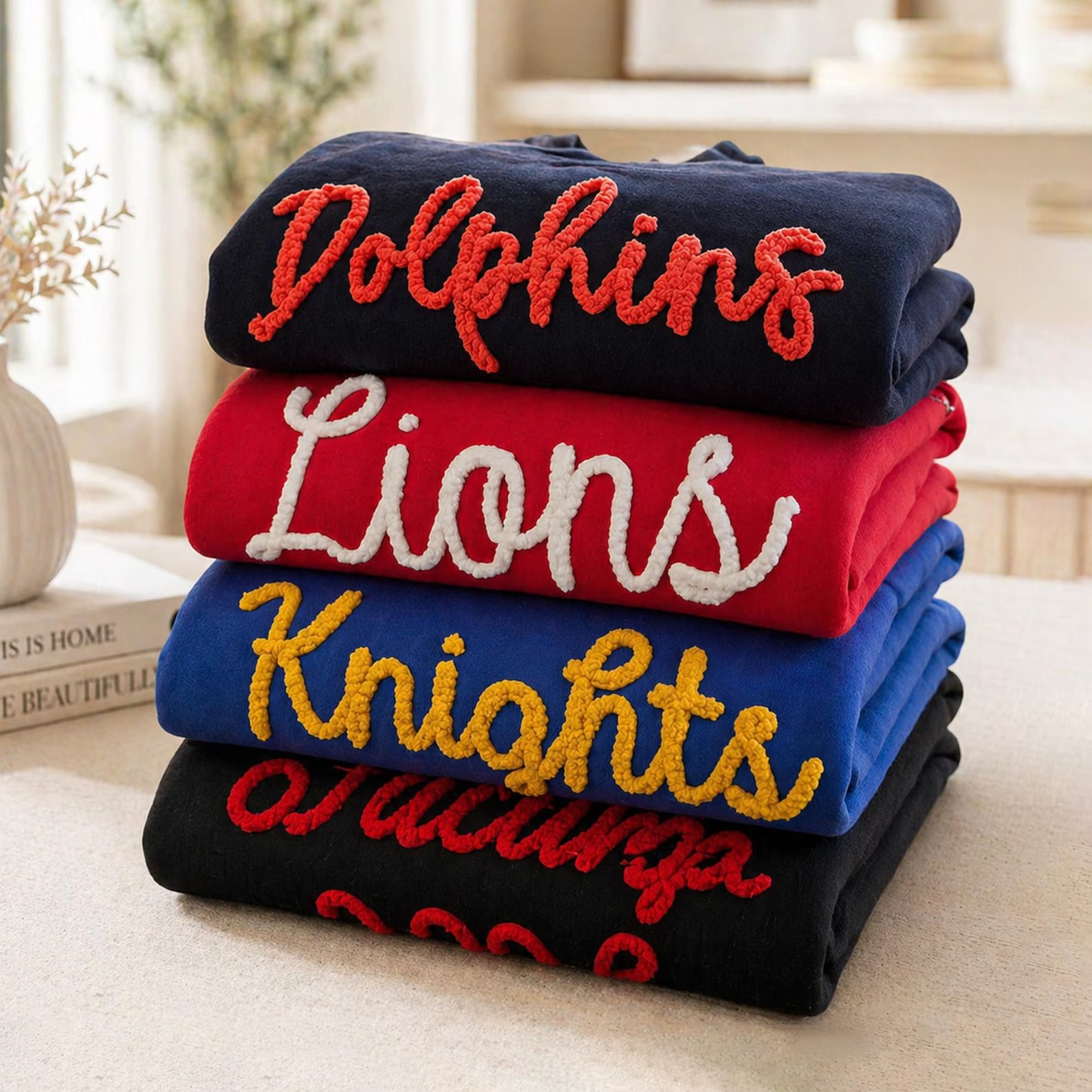 Chenille Yarn Embroidered Sweatshirt – Fuzzy Letter Game Day Team Spirit Shirt | Football Mom Gift