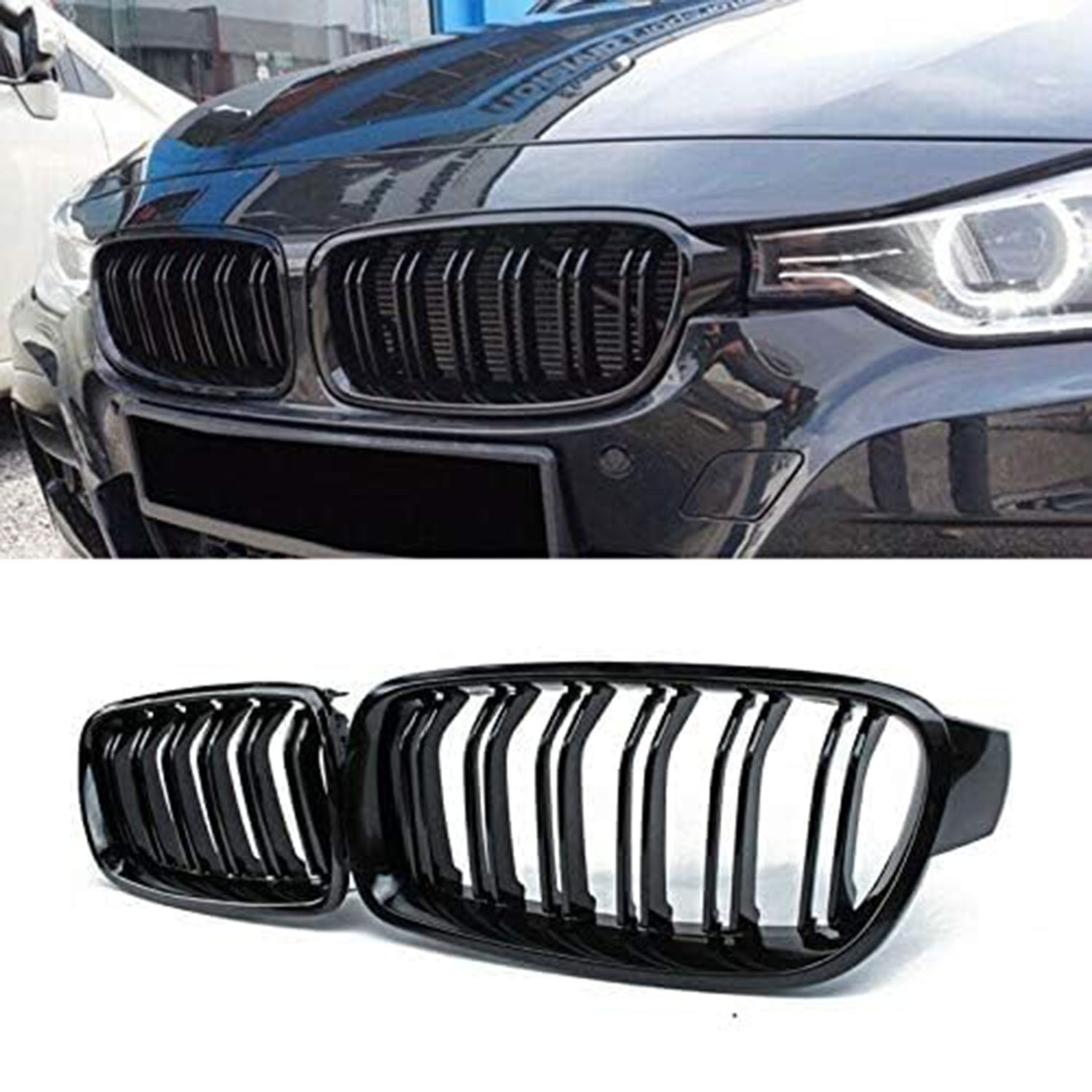 Covelta Front Kidney Grille Replacement for 2013–2018 BMW 3 Series F30 F31 F35, Gloss Black ABS, 2-Piece Set