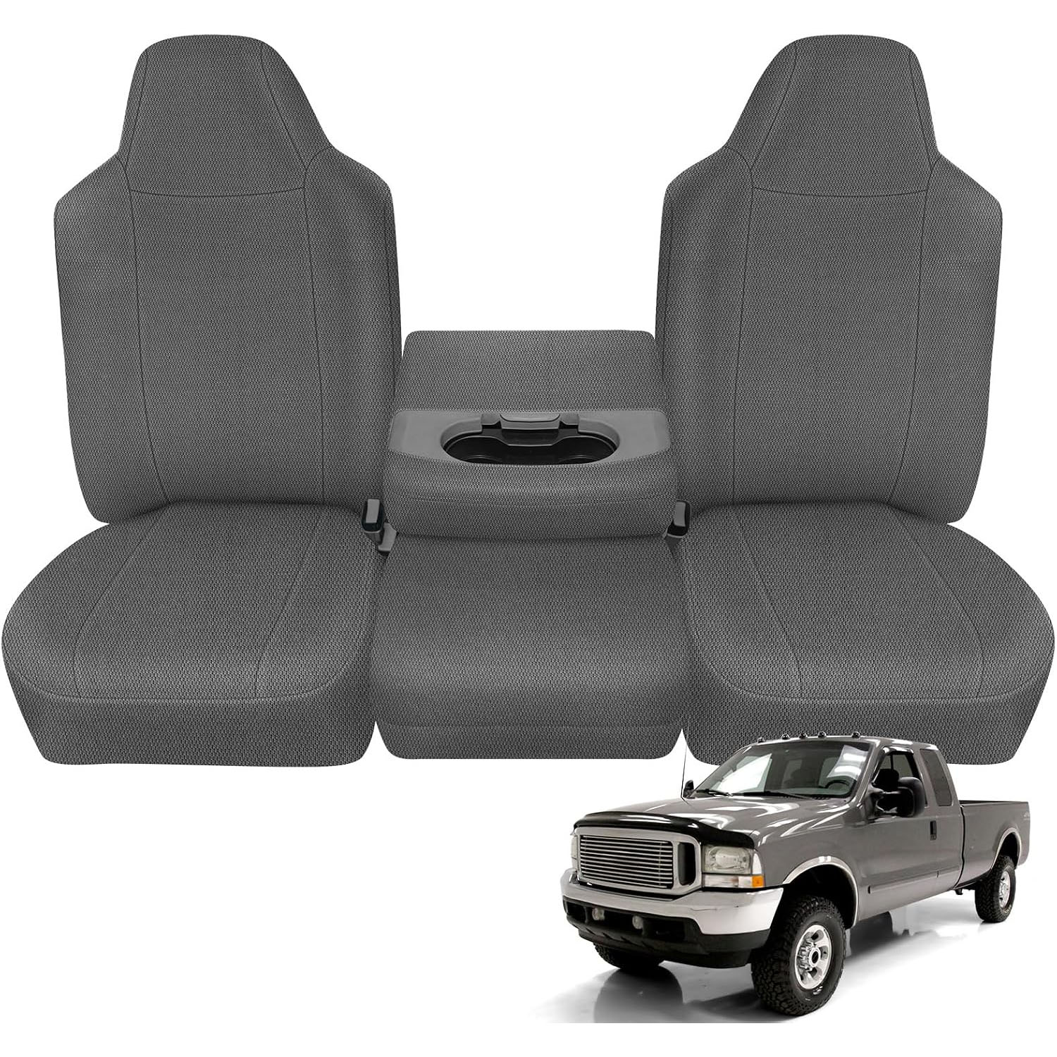 Front Seat Cover Replacement for 2002–2010 Ford F250–F550 Super Duty（Gray）