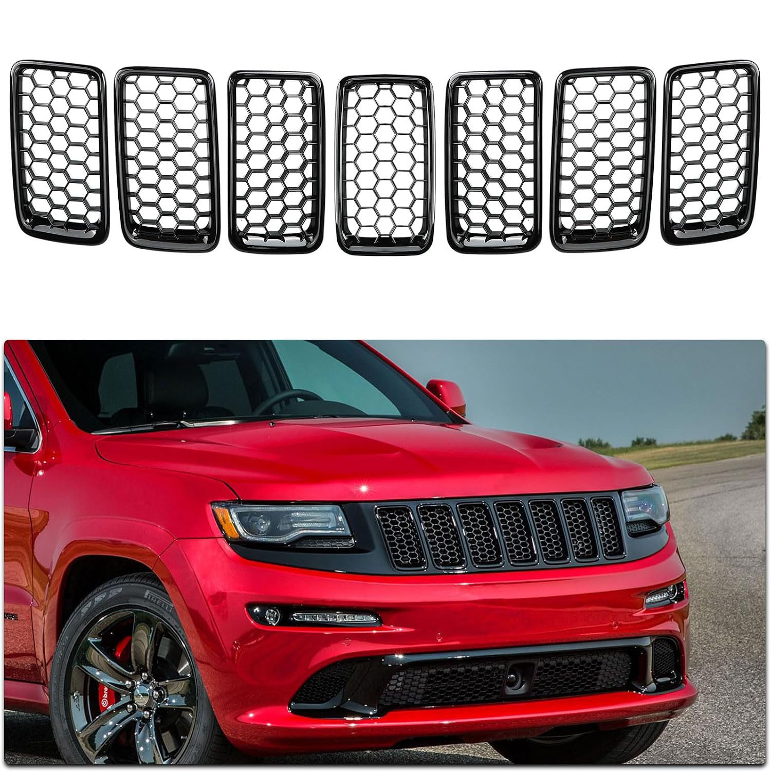 Covelta 7PCS Glossy Black Honeycomb Mesh Front Grill Inserts kits Replace for 2014-2016 Jeep Grand Cherokee WK 