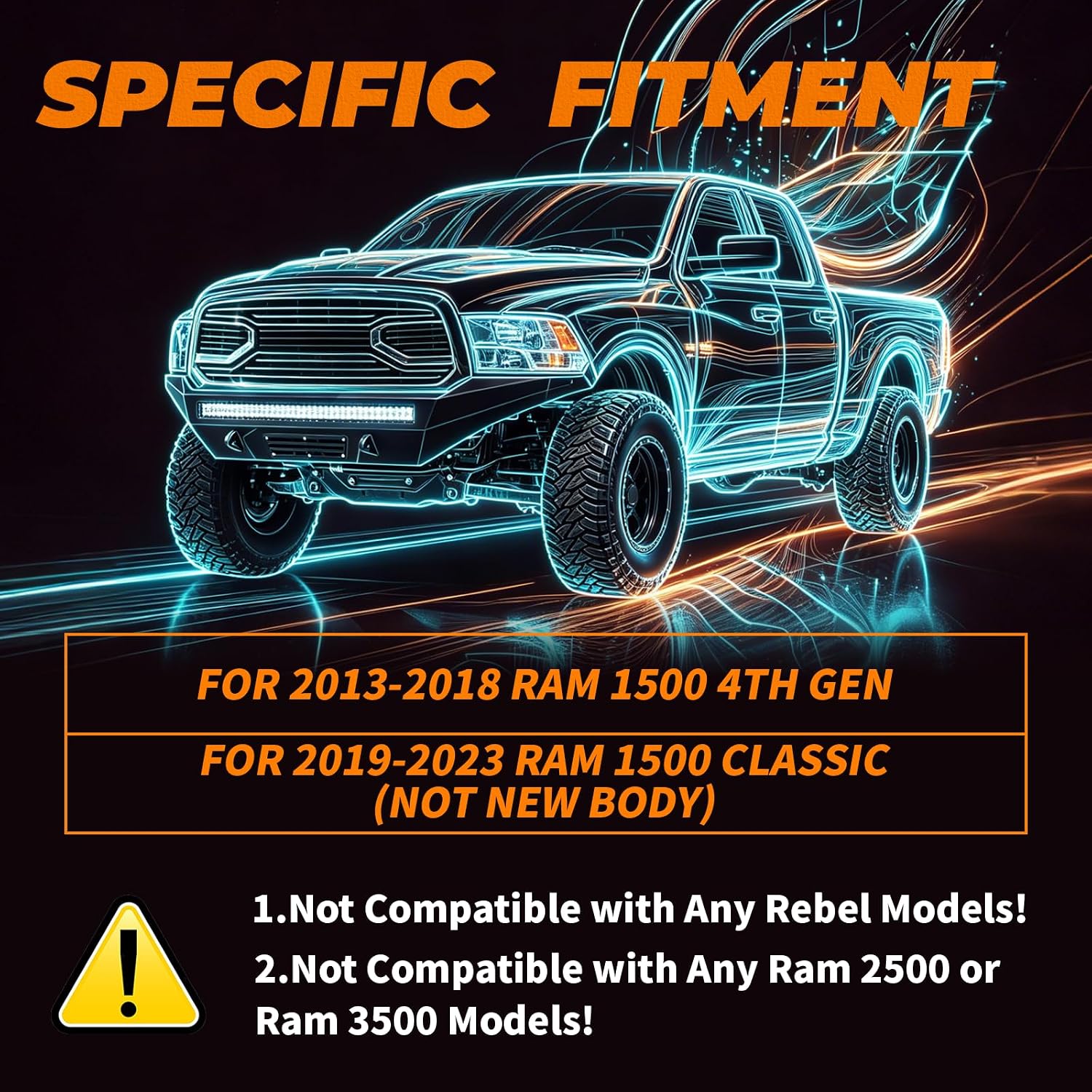 Covelta Matte Black Big Horn Style Front Grille for 2013–2018 Ram 1500 & 2019–2023 Ram 1500 Classic