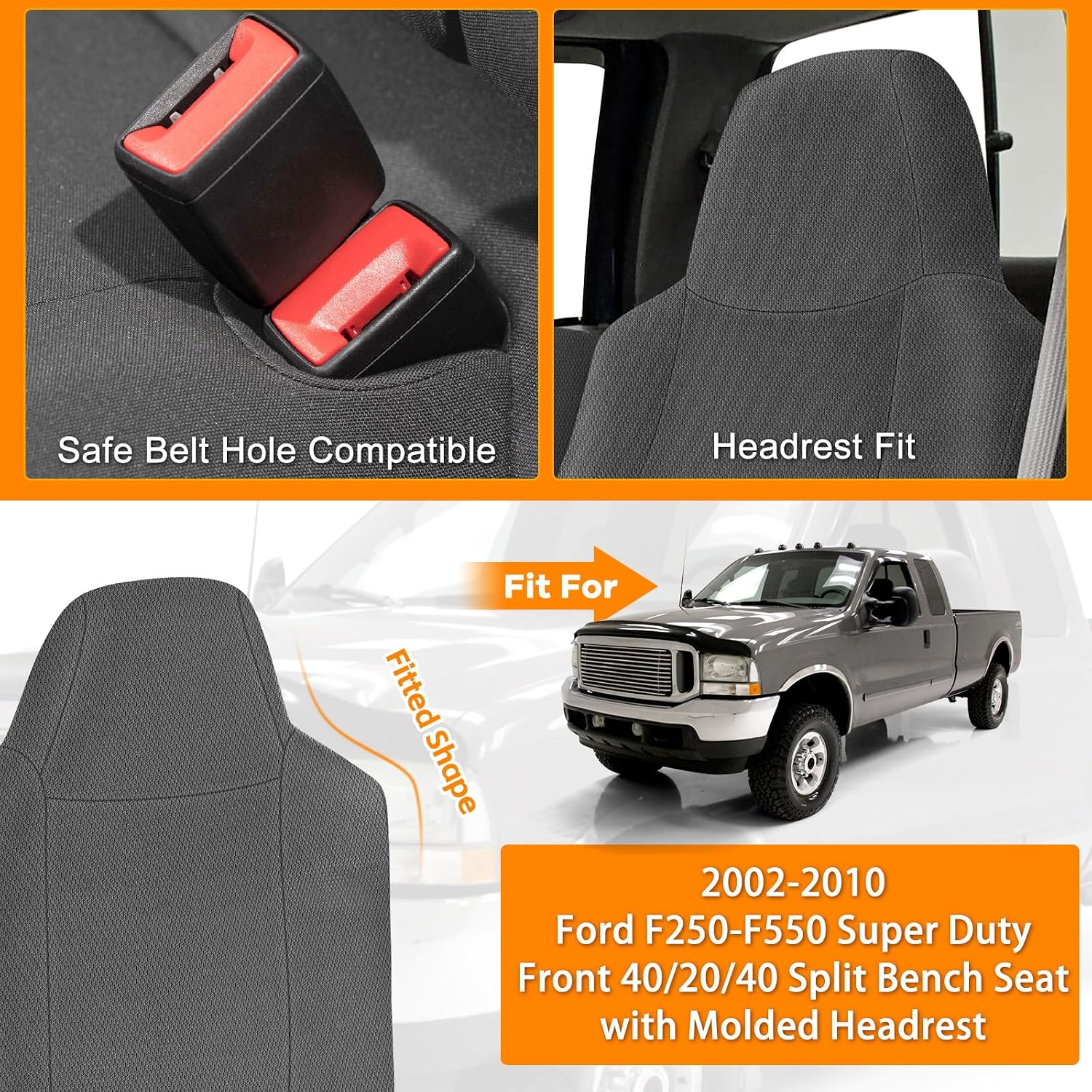 Front Seat Cover Replacement for 2002–2010 Ford F250–F550 Super Duty（Gray）
