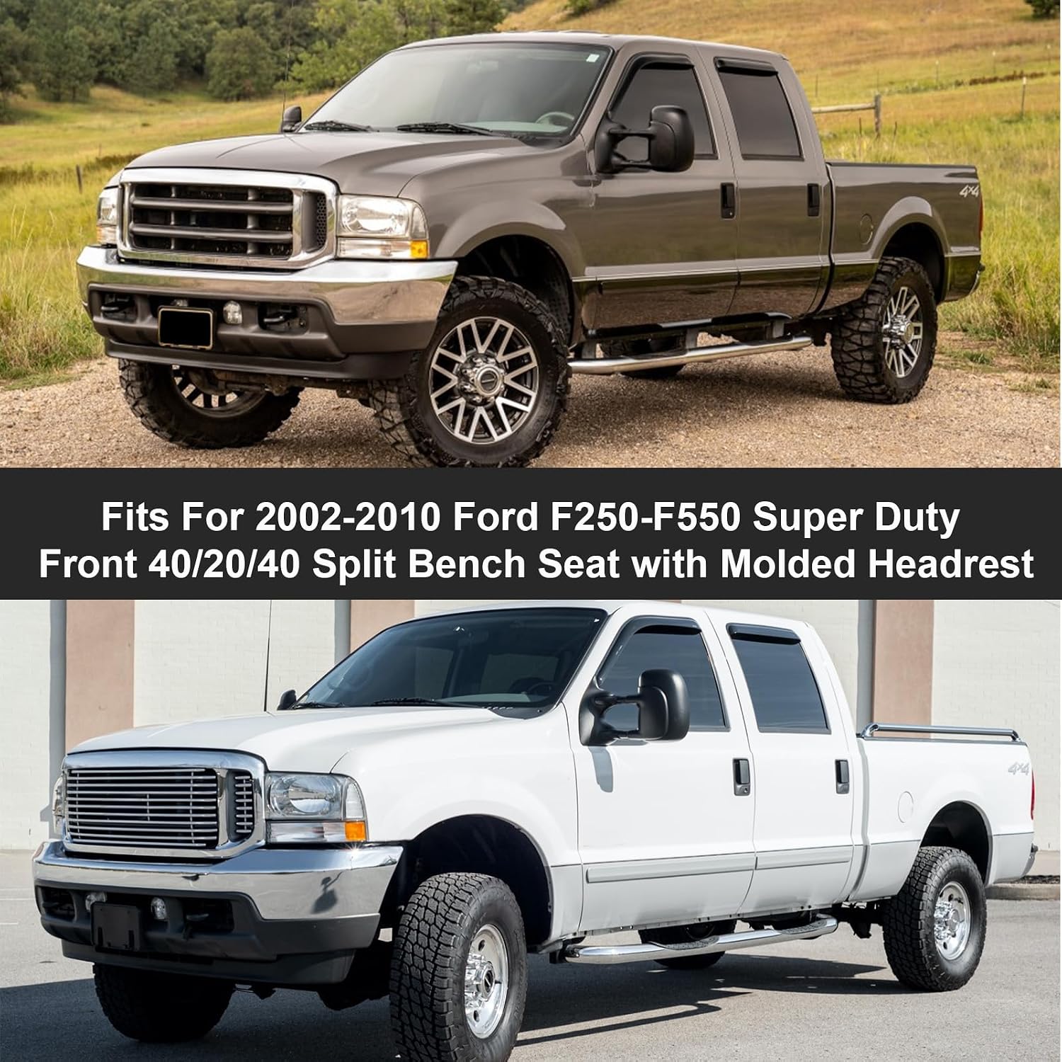 Front Seat Cover Replacement for 2002–2010 Ford F250–F550 Super Duty（Black and Charcoal）