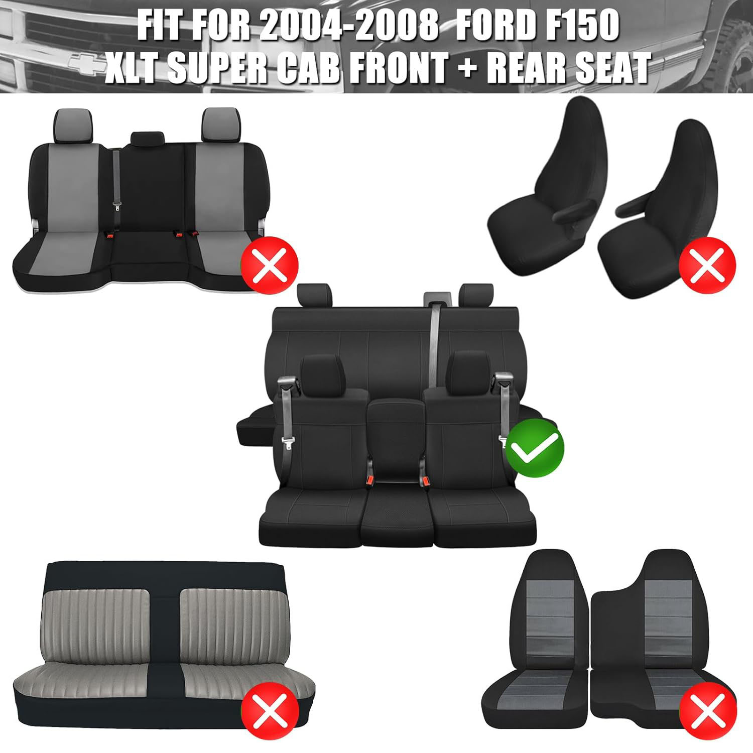 Full Set Seat Cover Replacement for 2004–2008 Ford F-150 XLT Super Cab
