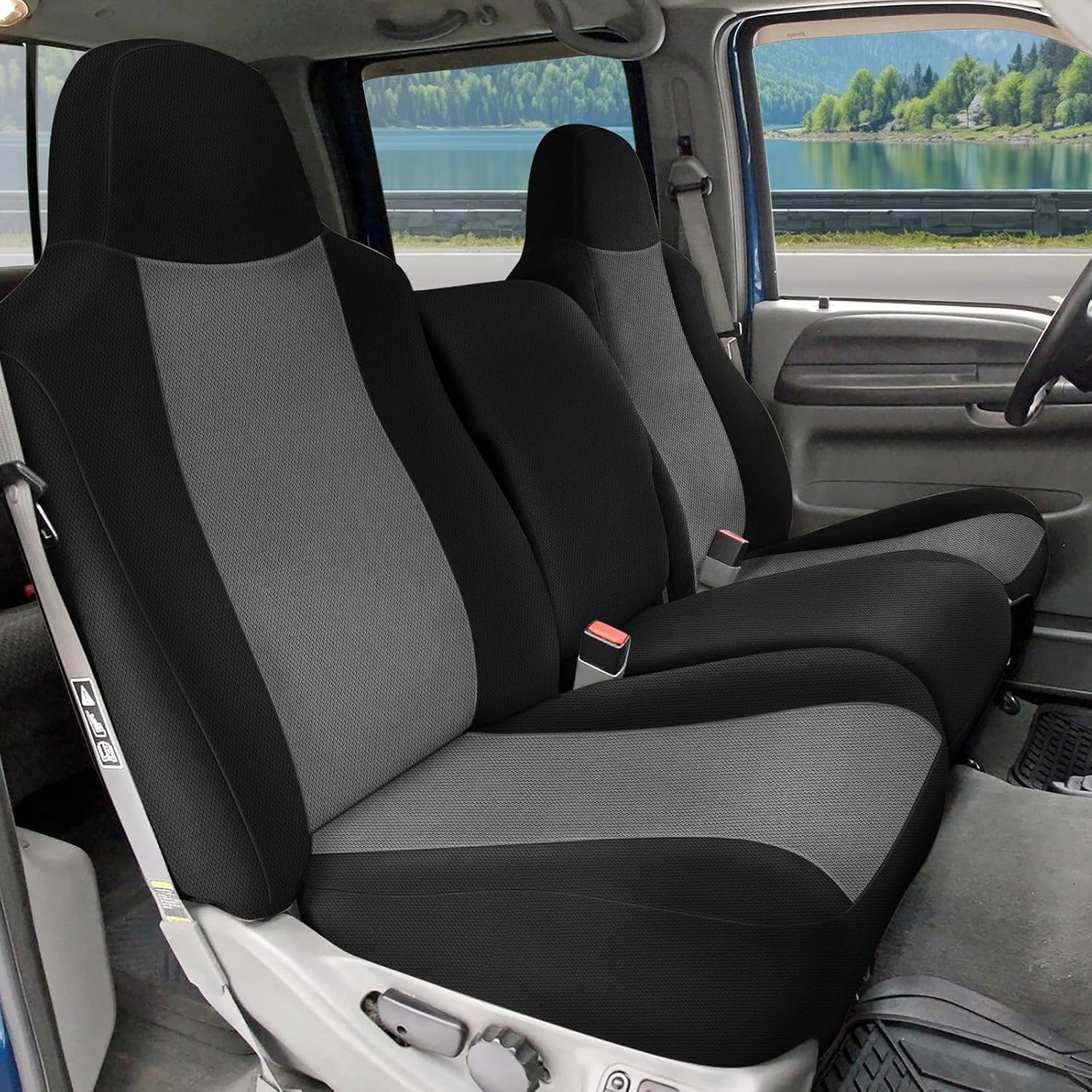 Front Seat Cover Replacement for 2002–2010 Ford F250–F550 Super Duty（Black and Charcoal）