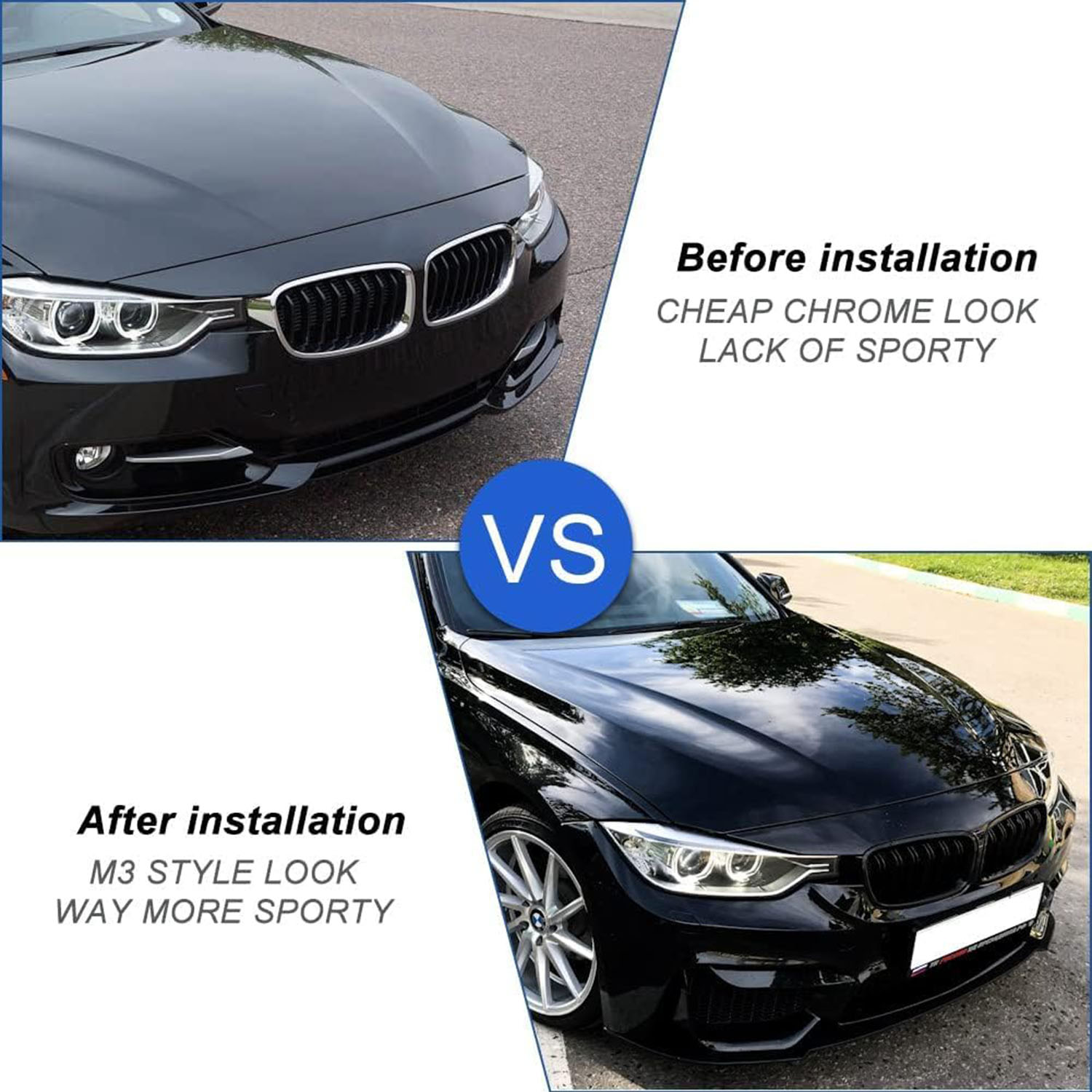 Covelta Front Kidney Grille Replacement for 2013–2018 BMW 3 Series F30 F31 F35, Gloss Black ABS, 2-Piece Set