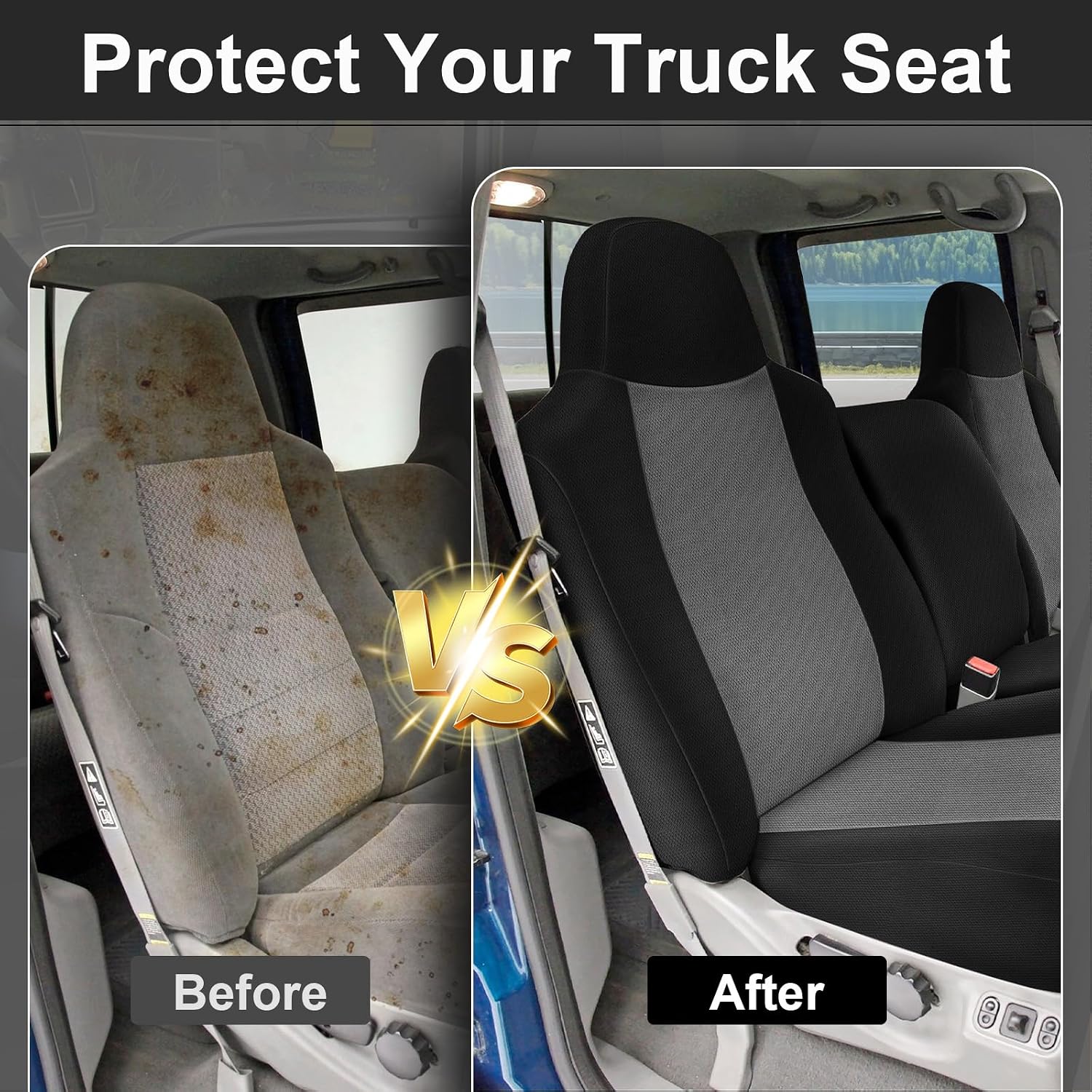 Front Seat Cover Replacement for 2002–2010 Ford F250–F550 Super Duty（Black and Charcoal）