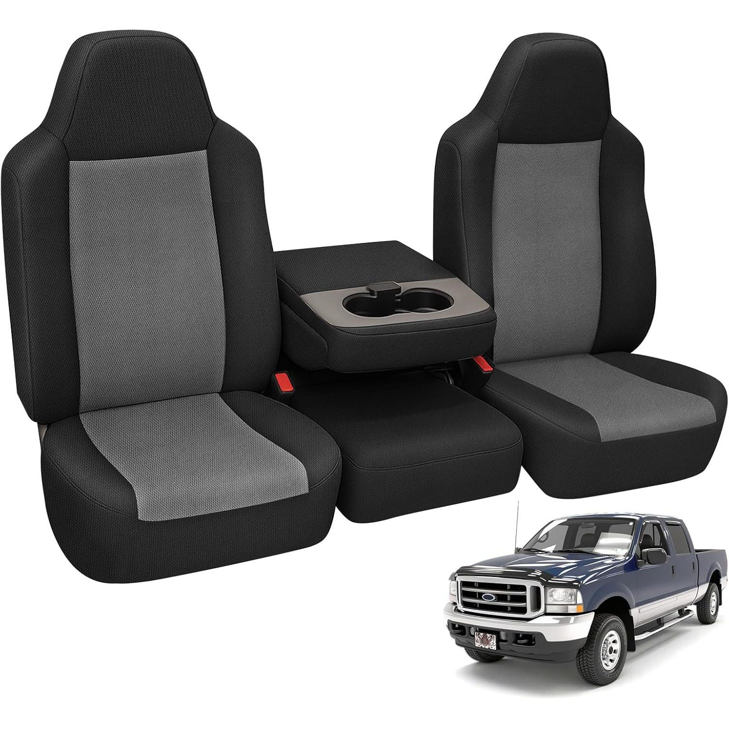 Front Seat Cover Replacement for 2002–2010 Ford F250–F550 Super Duty（Black and Charcoal）
