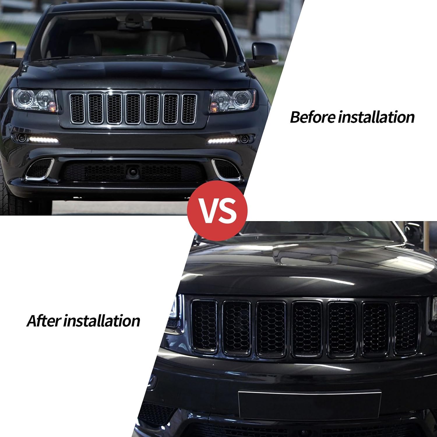Covelta 7PCS Glossy Black Honeycomb Mesh Front Grill Inserts kits Replace for 2014-2016 Jeep Grand Cherokee WK 