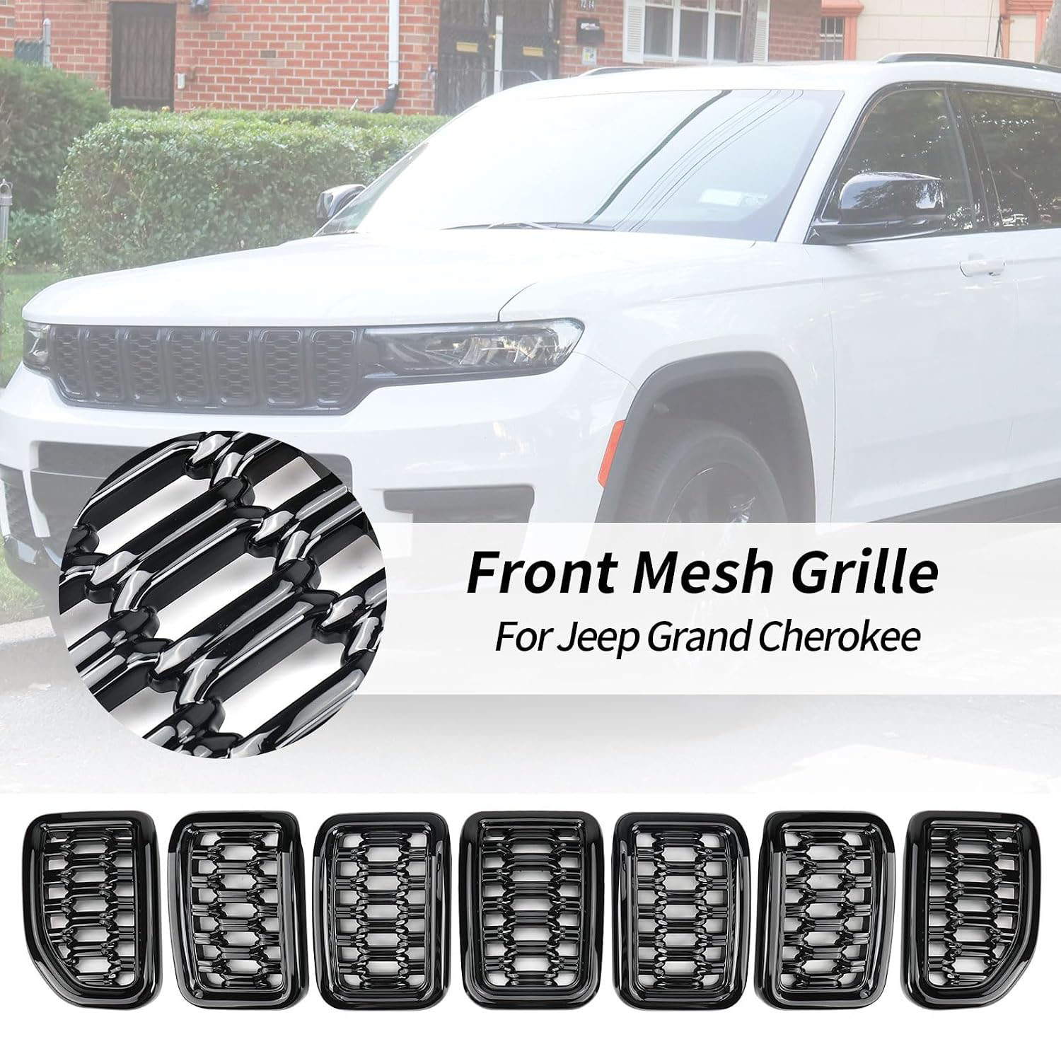 Covelta 8PCS Glossy Black Honeycomb Mesh Front Grill Inserts Replace for Jeep Grand Cherokee 2022-2025 WL and 2021-2025 L 
