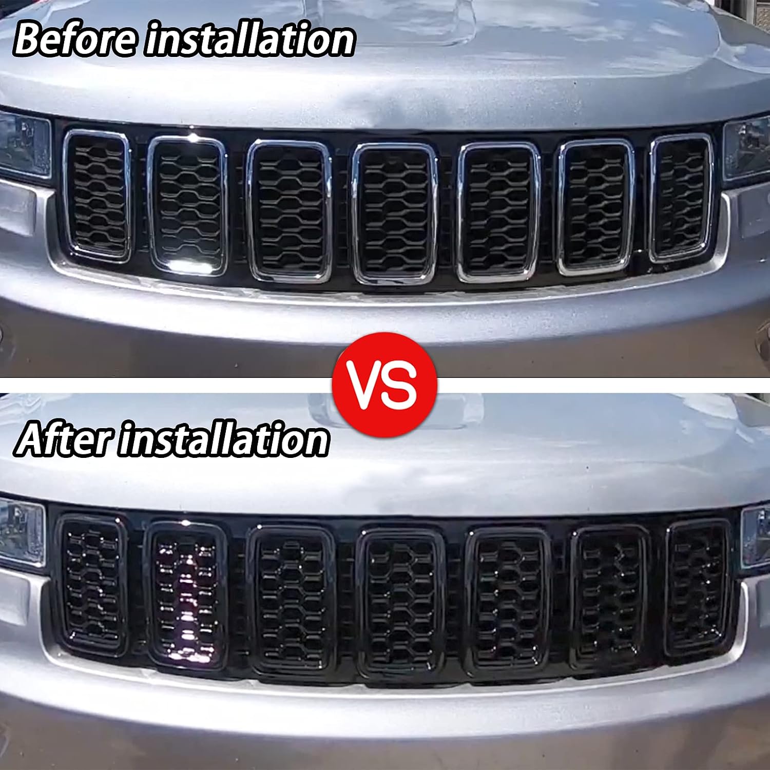 Covelta 7PCS Glossy Black Honeycomb Mesh Front Grille Inserts kits Replace for 2017-2021 Jeep Grand Cherokee