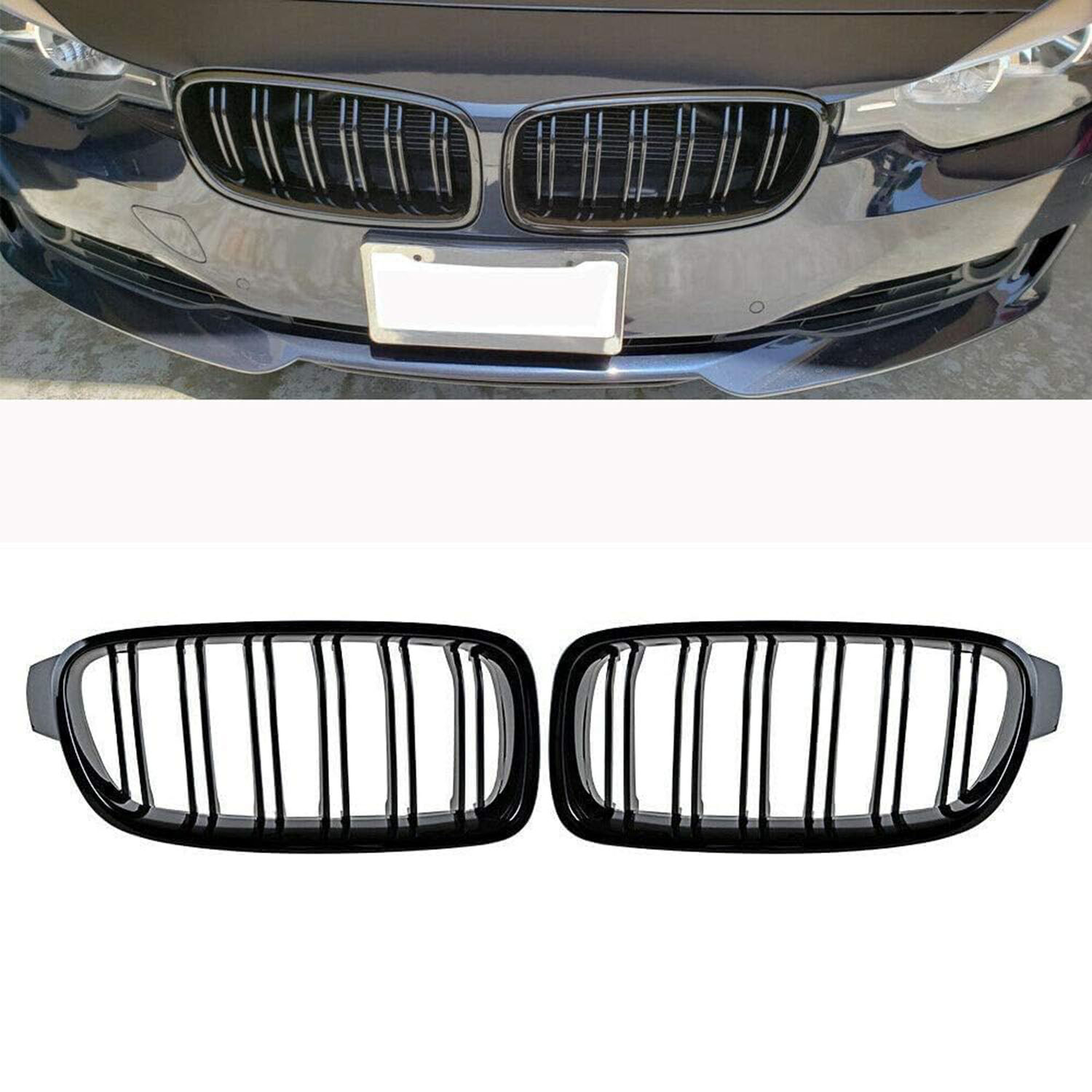 Covelta Front Kidney Grille Replacement for 2013–2018 BMW 3 Series F30 F31 F35, Gloss Black ABS, 2-Piece Set