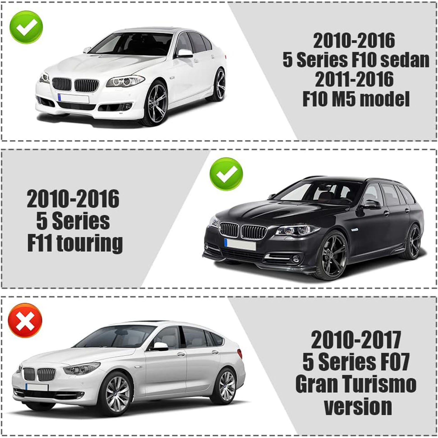 Covelta Front Replacement Kidney Grille Compatible with 2010-2016 BMW 5 Series M5 520i 523i 525i 528i 530i 535i 550i