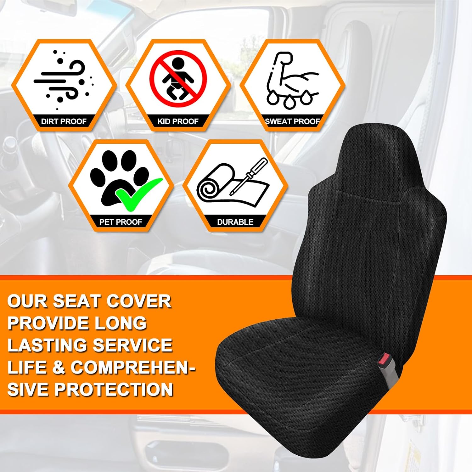 Front Seat Cover Replacement for 2002–2010 Ford F250–F550 Super Duty | 40/20/40 Split Bench Seat with Molded Headrests