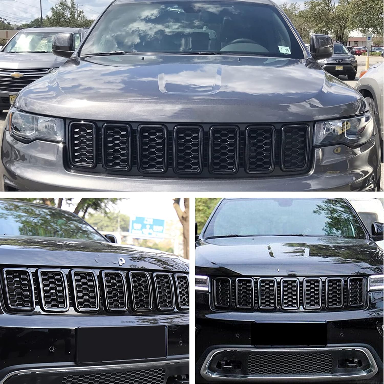 Covelta 7PCS Glossy Black Honeycomb Mesh Front Grille Inserts kits Replace for 2017-2021 Jeep Grand Cherokee