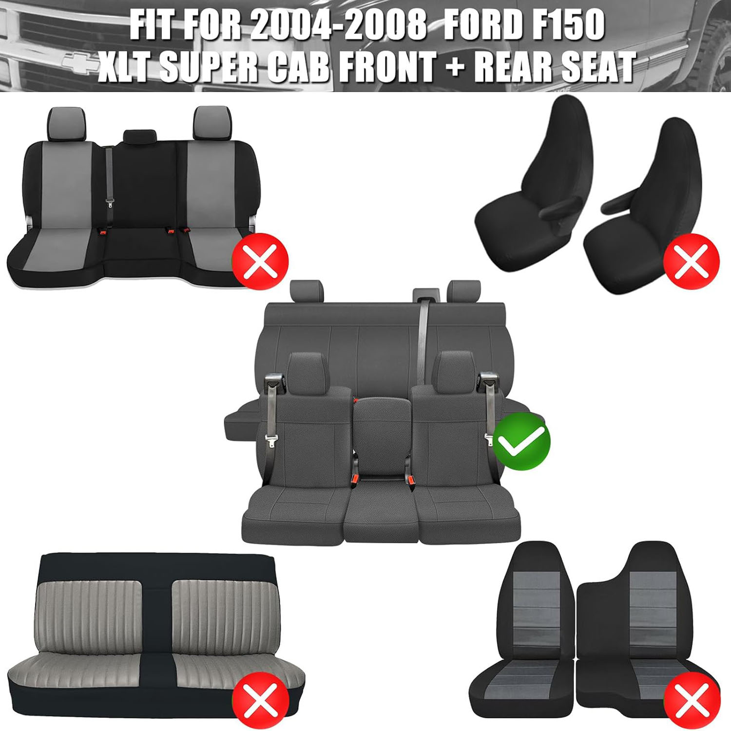 Full Set Seat Cover Replacement for 2004–2008 Ford F-150 XLT Super Cab(Gray)