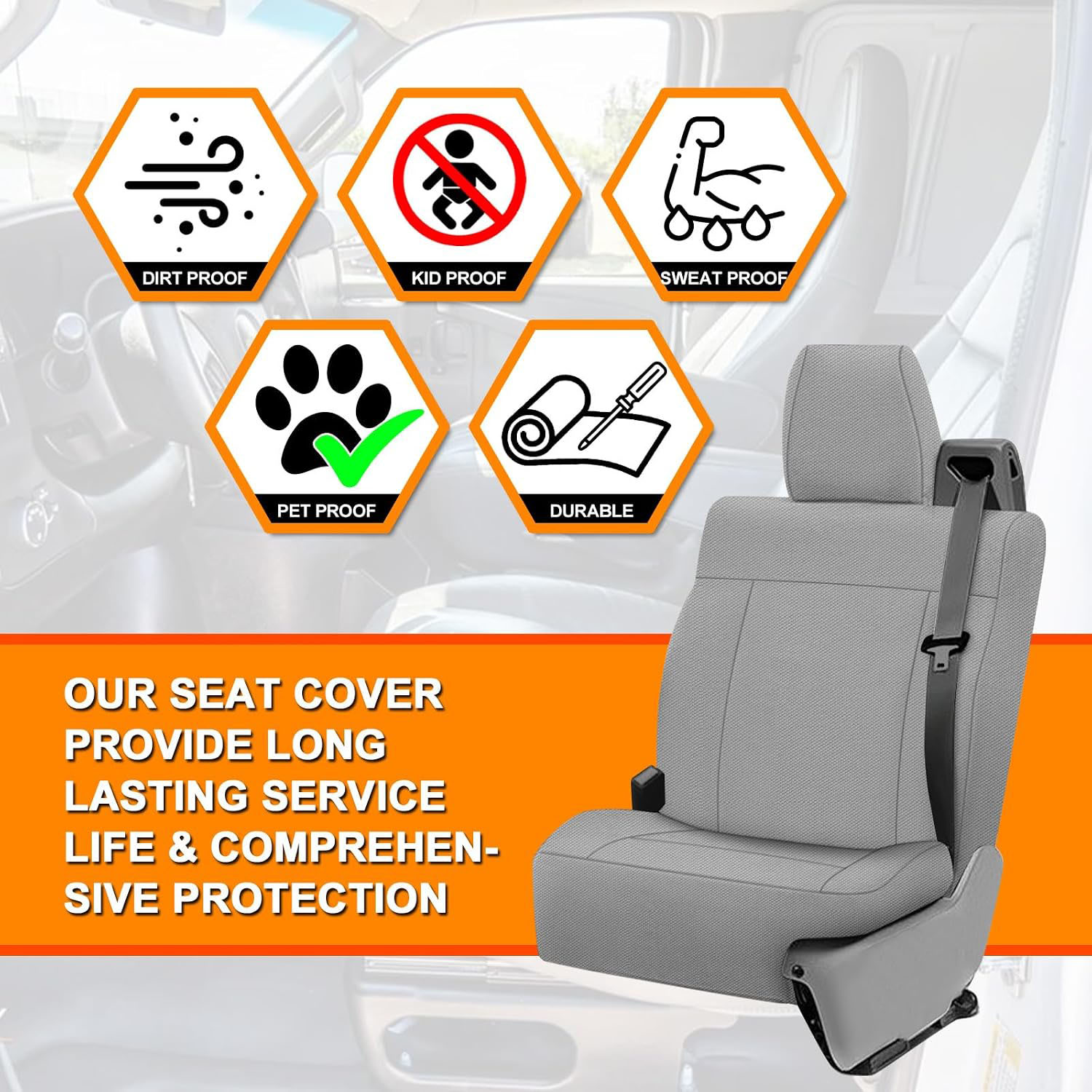 Full Seat Cover Set for 2004–2008 Ford F-150 XLT Super Cab（Light Gray）