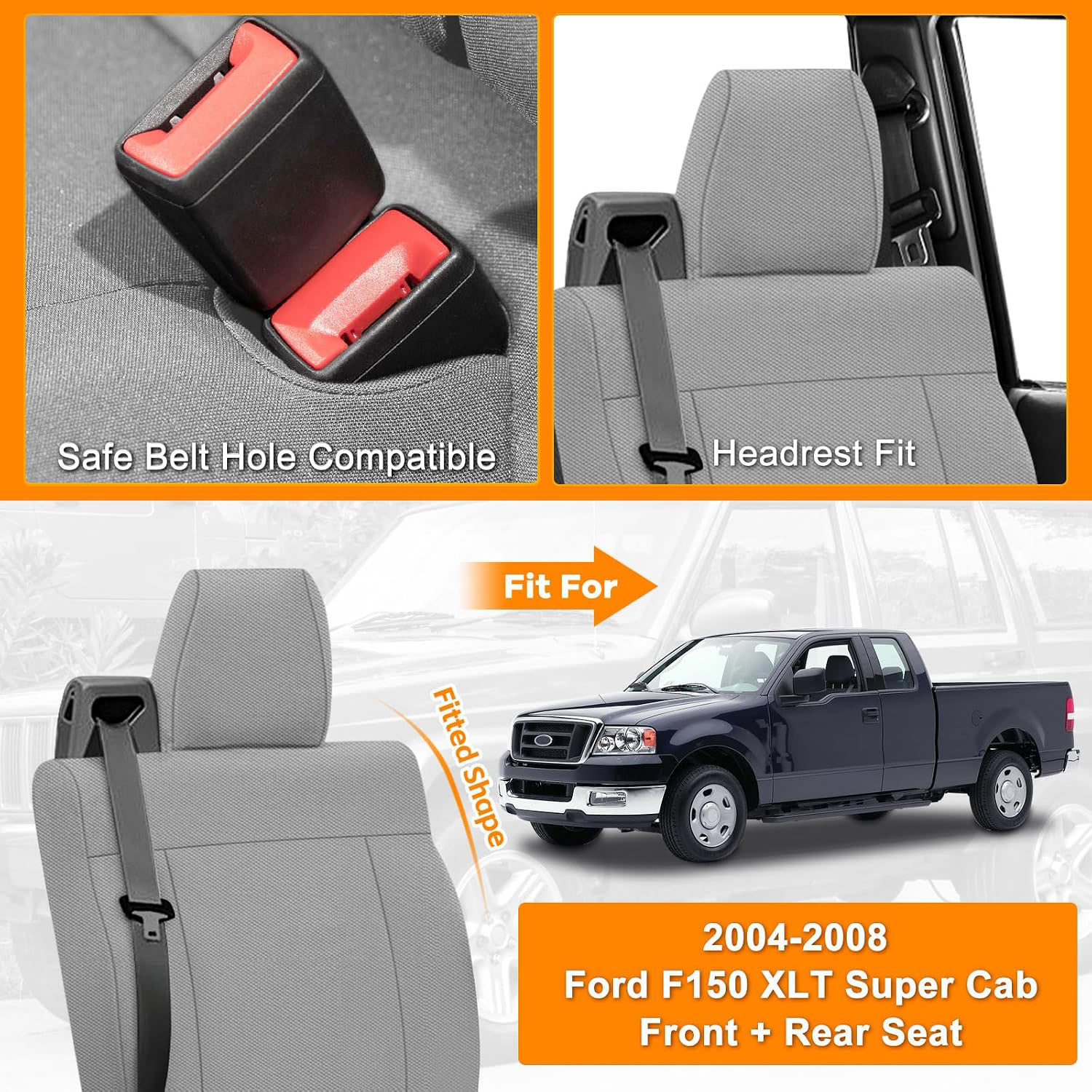 Full Seat Cover Set for 2004–2008 Ford F-150 XLT Super Cab（Light Gray）