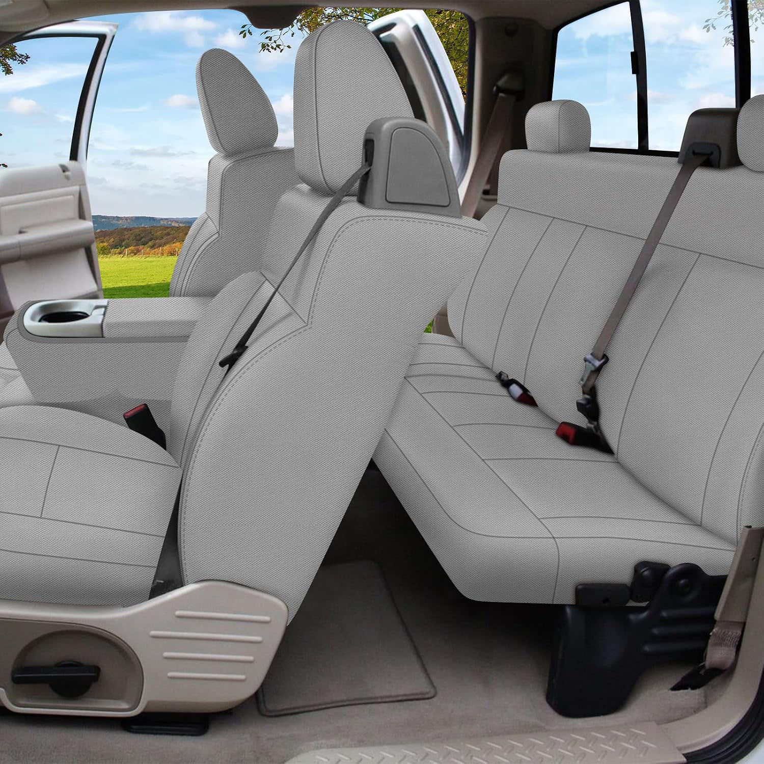 Full Seat Cover Set for 2004–2008 Ford F-150 XLT Super Cab（Light Gray）