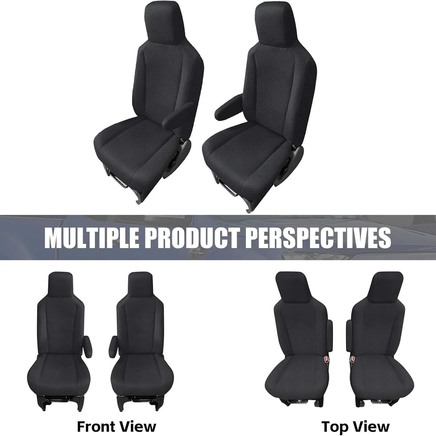 Front Seat Cover for 2009–2023 Ford E150 E250 E350 Van（Black）