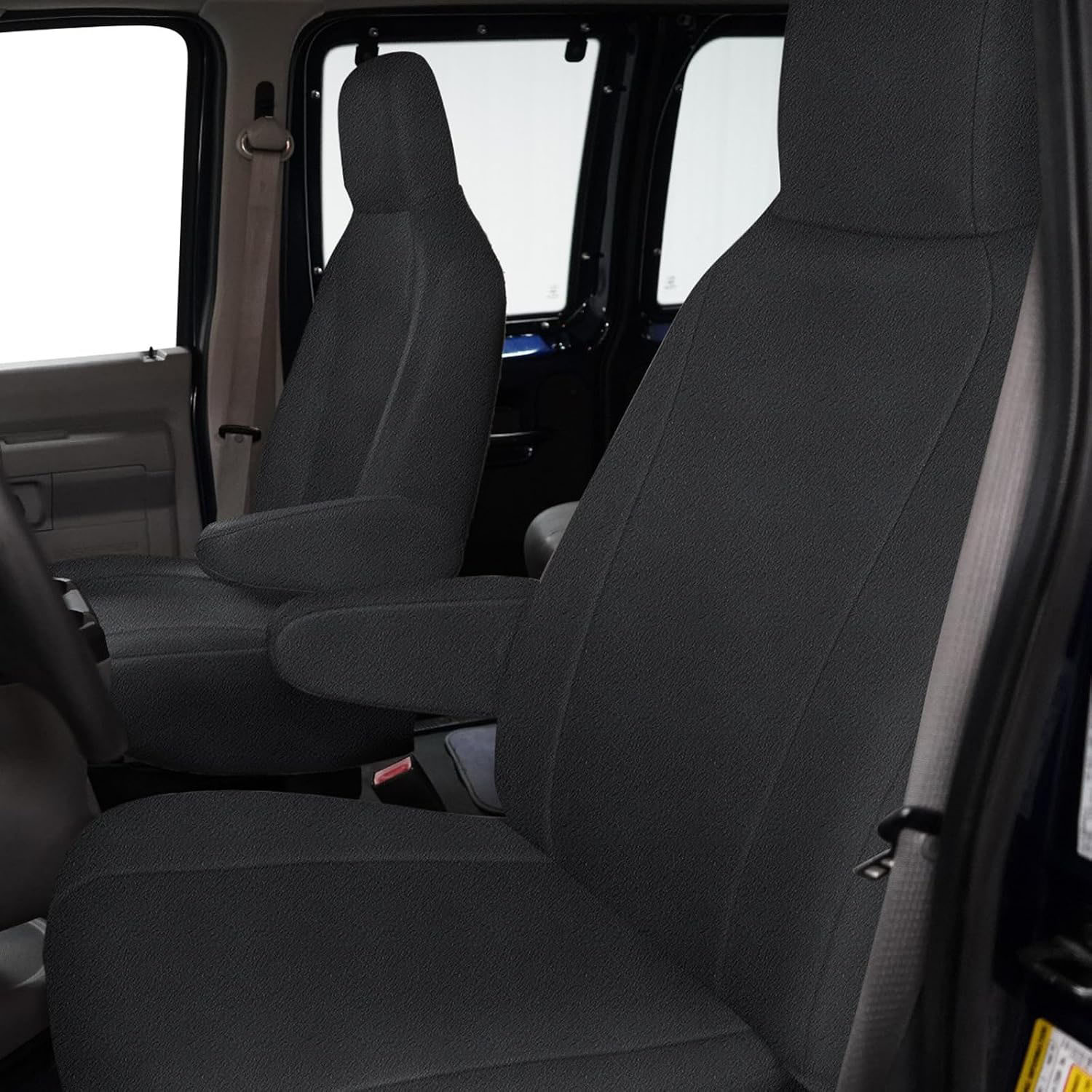 Front Seat Cover for 2009–2023 Ford E150 E250 E350 Van（Black）