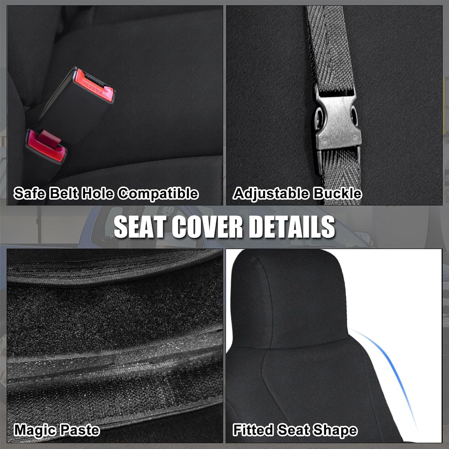 Front Seat Cover for 2009–2023 Ford E150 E250 E350 Van（Black）