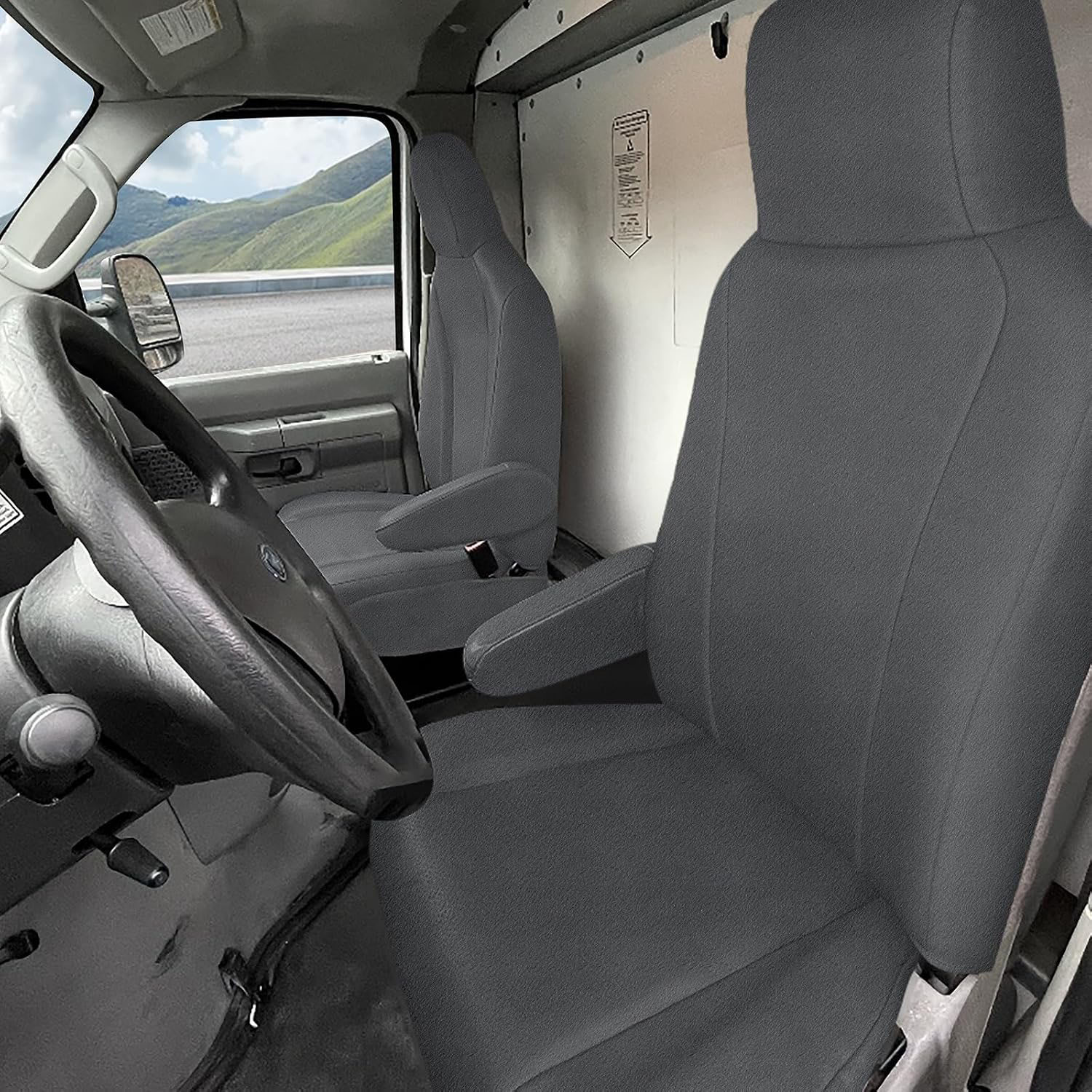 Front Seat Cover for 2009–2023 Ford E150 E250 E350 Van（Dark Gray）