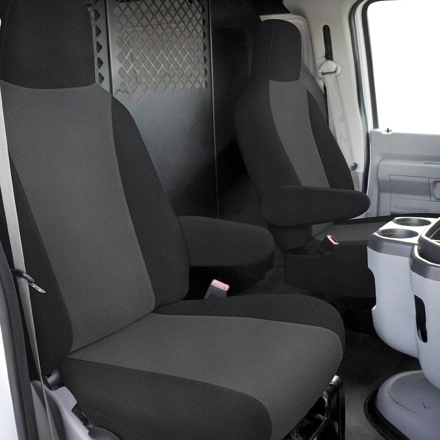 Front Seat Cover for 2009–2023 Ford E150 E250 E350 Van（Black/Charcoal）