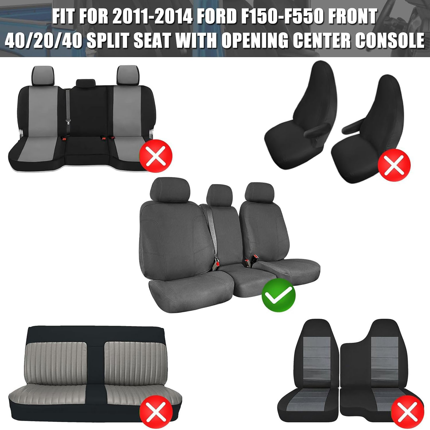 Front Seat Cover for 2011–2014 Ford F-150 F-250 F-350 F-450 F-550(Gray)