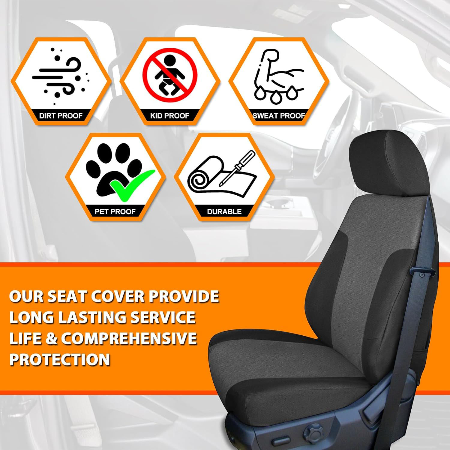 Front Seat Cover for 2011–2014 Ford F-150 F-250 F-350 F-450 F-550(Black and Charcoal)
