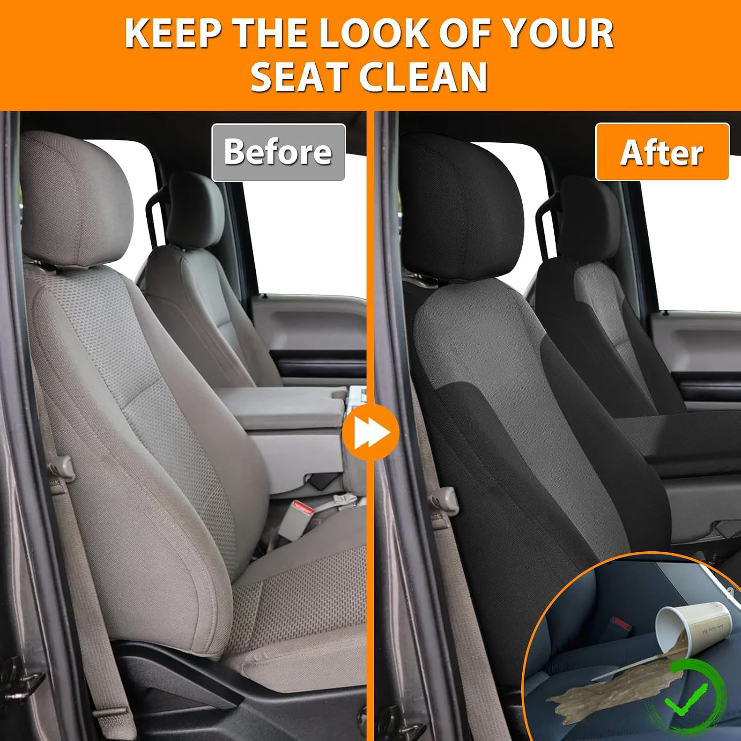 Front Seat Cover for 2011–2014 Ford F-150 F-250 F-350 F-450 F-550(Black and Charcoal)