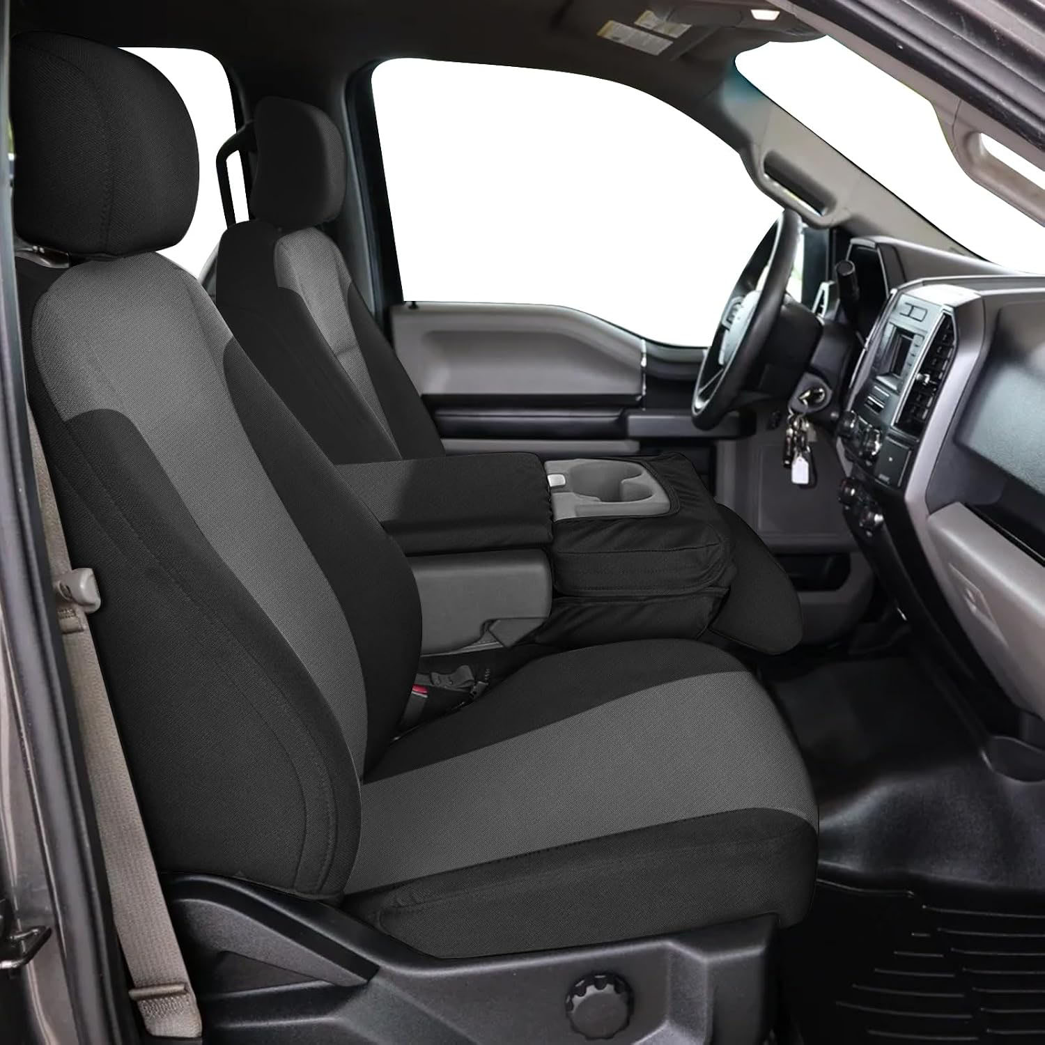 Front Seat Cover for 2011–2014 Ford F-150 F-250 F-350 F-450 F-550(Black and Charcoal)