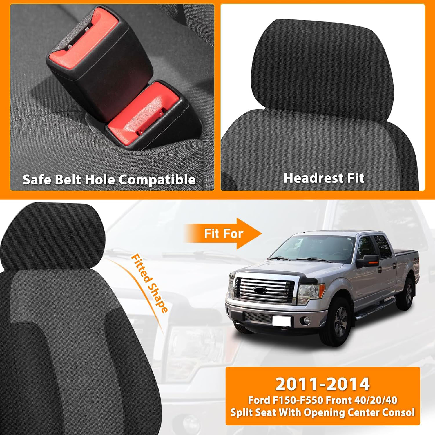 Front Seat Cover for 2011–2014 Ford F-150 F-250 F-350 F-450 F-550(Black and Charcoal)