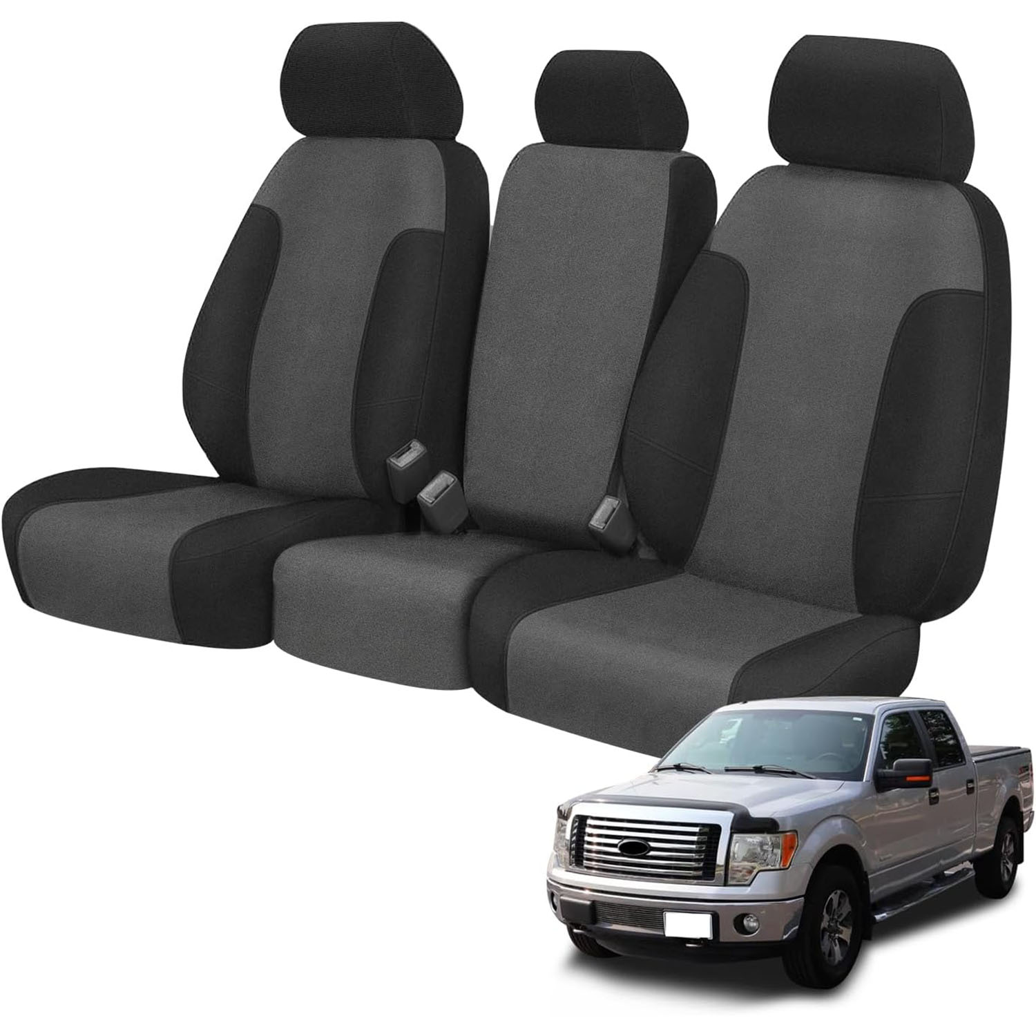 Front Seat Cover for 2011–2014 Ford F-150 F-250 F-350 F-450 F-550(Black and Charcoal)