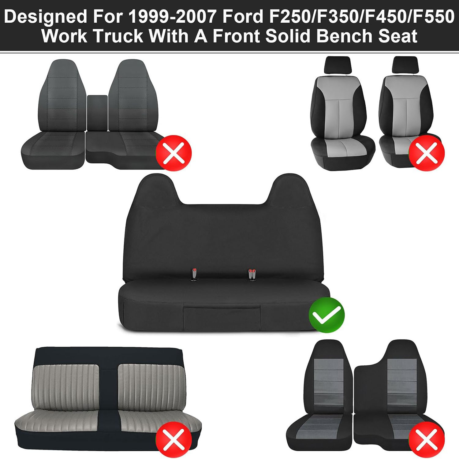 Front Bench Seat Cover for 1999–2007 Ford F-250 F-350 F-450 F-550