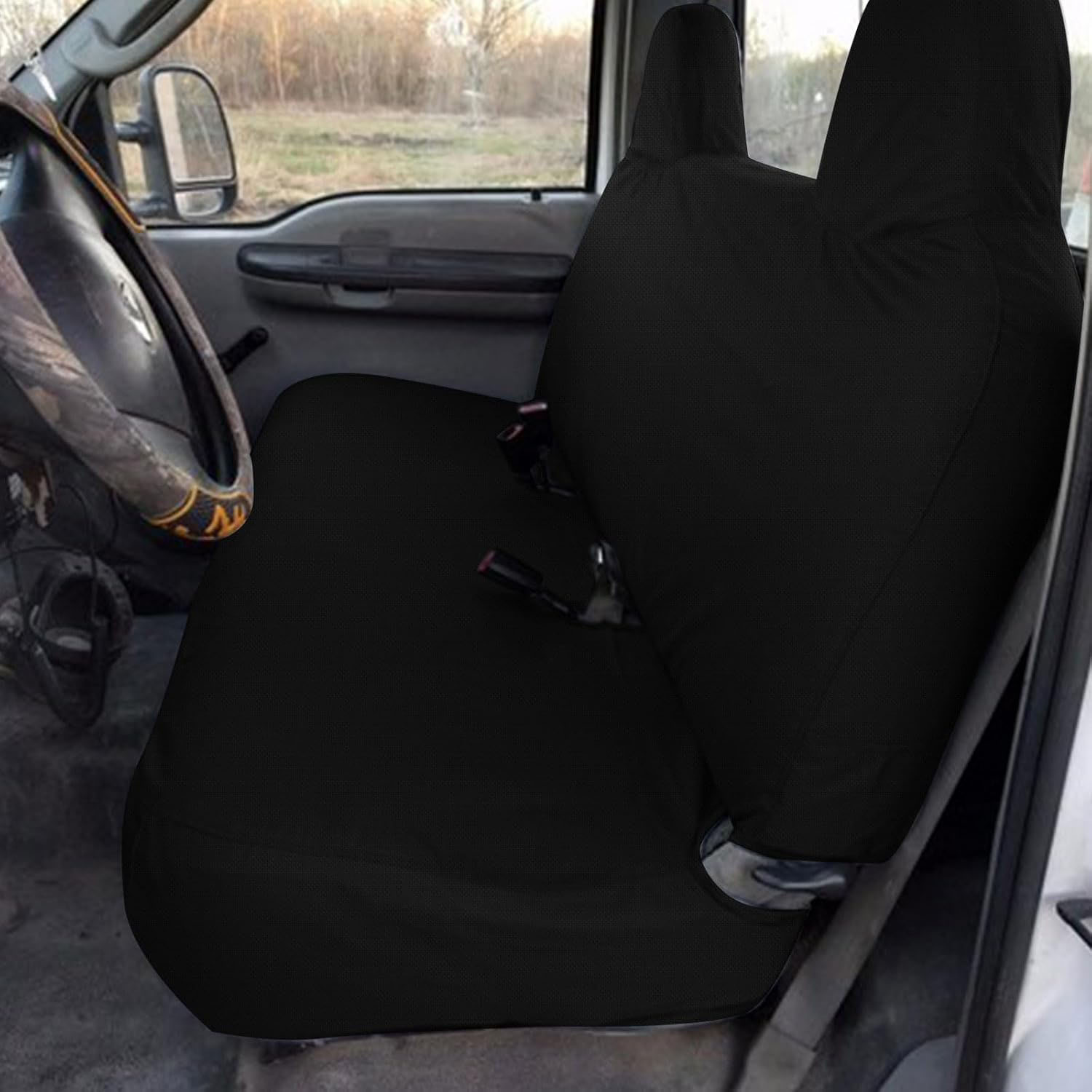 Front Bench Seat Cover for 1999–2007 Ford F-250 F-350 F-450 F-550（Black）