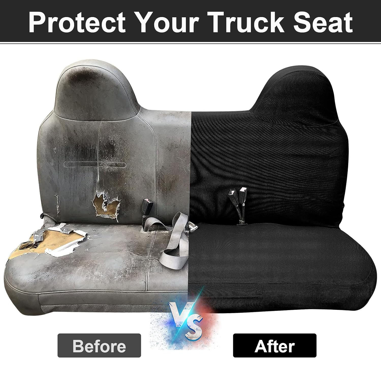 Front Bench Seat Cover for 1999–2007 Ford F-250 F-350 F-450 F-550（Black）