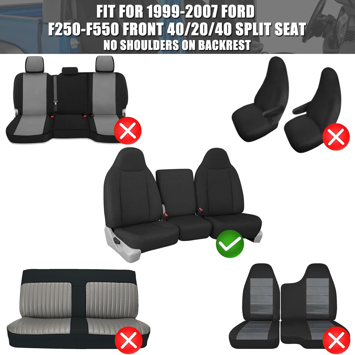 Front Seat Cover for 1999–2007 Ford F-250 F-350 F-450 F-550(Black)