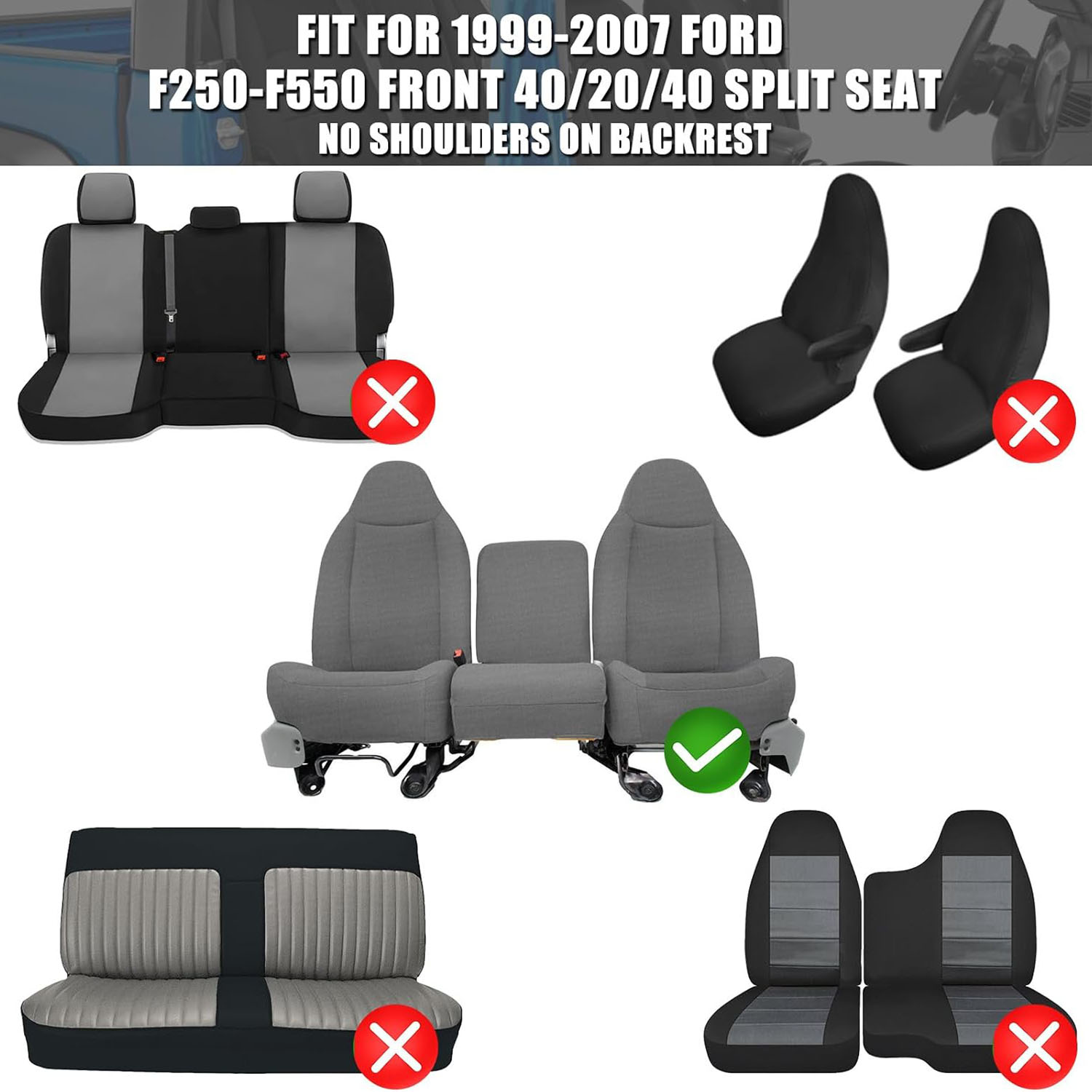 Front Seat Cover for 1999–2007 Ford F-250 F-350 F-450 F-550(Gray)
