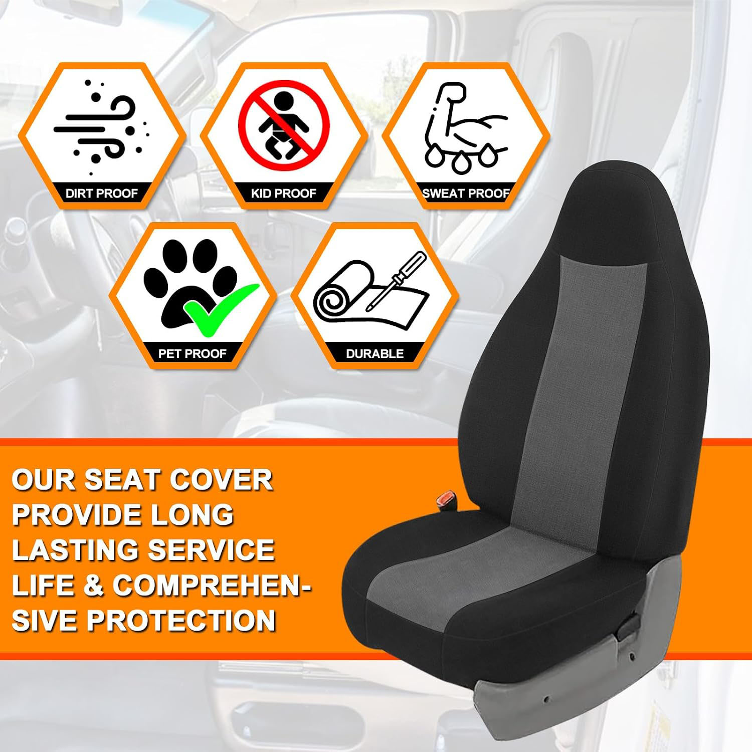 Front Seat Cover for 1999–2007 Ford F-250 F-350 F-450 F-550(	Black and Charcoal)