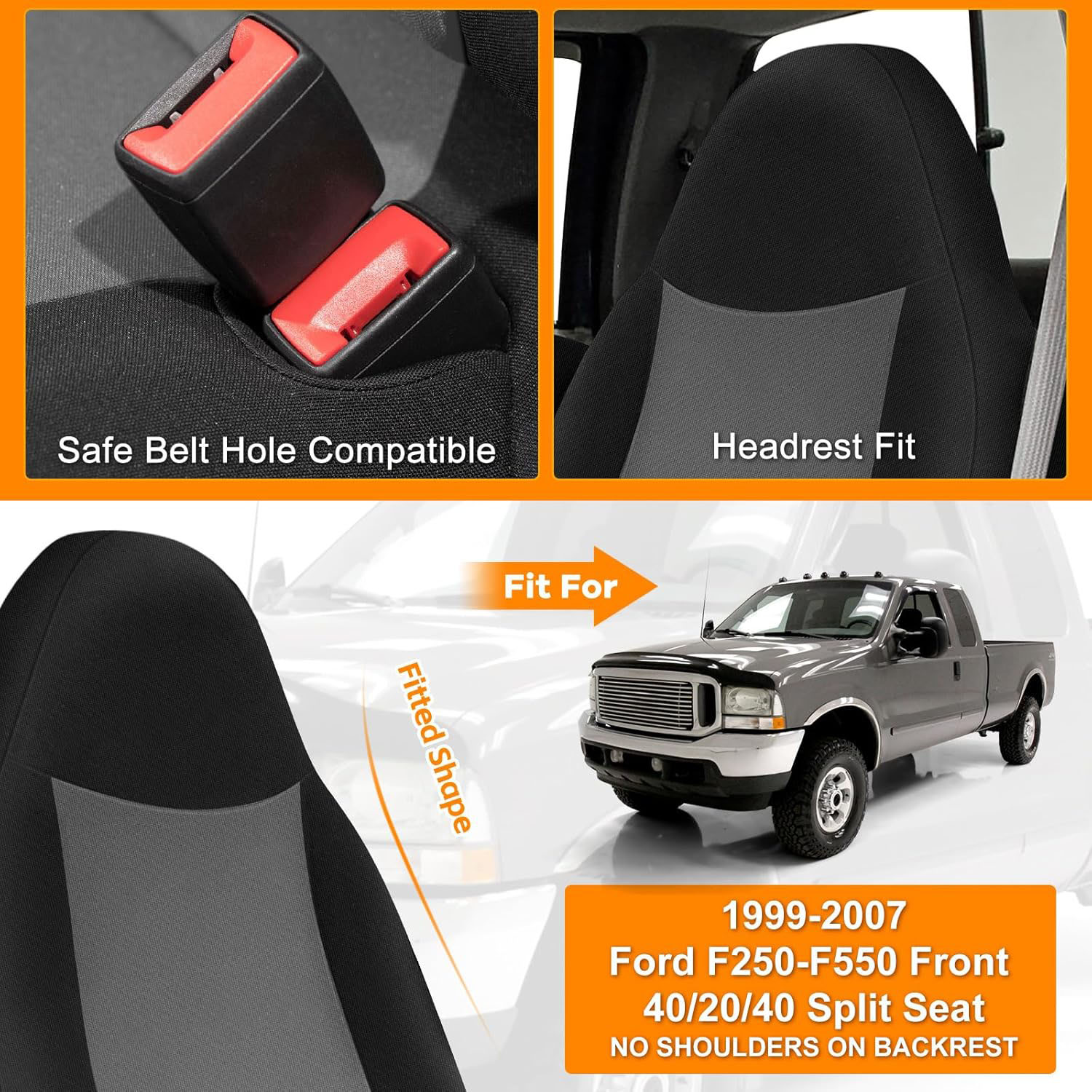 Front Seat Cover for 1999–2007 Ford F-250 F-350 F-450 F-550(	Black and Charcoal)