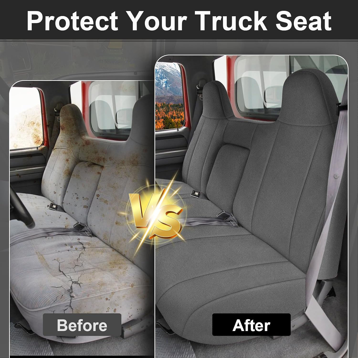 Front Seat Cover for 1993–1998 Ford Truck Regular Cab / XCab / Crew Cab(Gray)