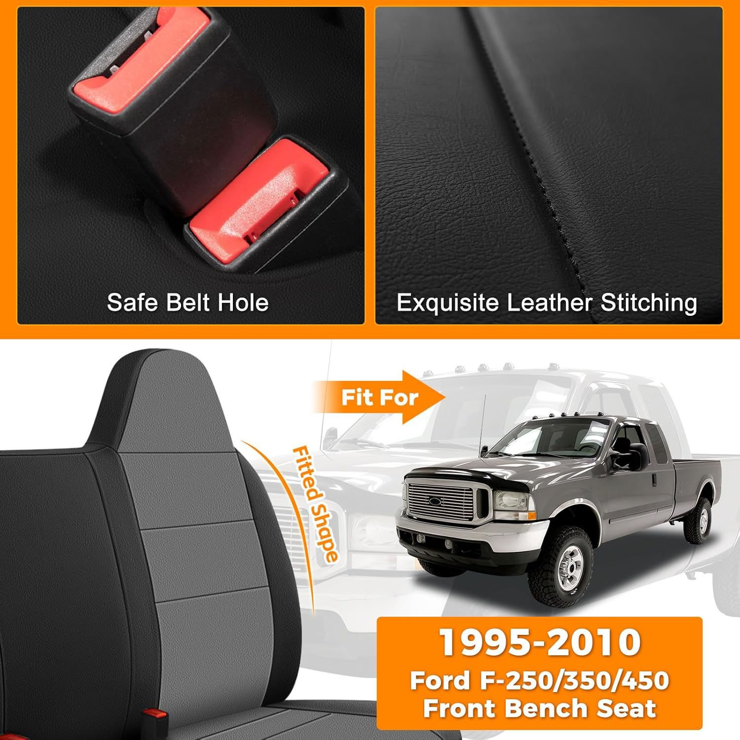 Front Bench Seat Cover for 1995–2010 Ford F-250 F-350 F-450(	Black and Gray)