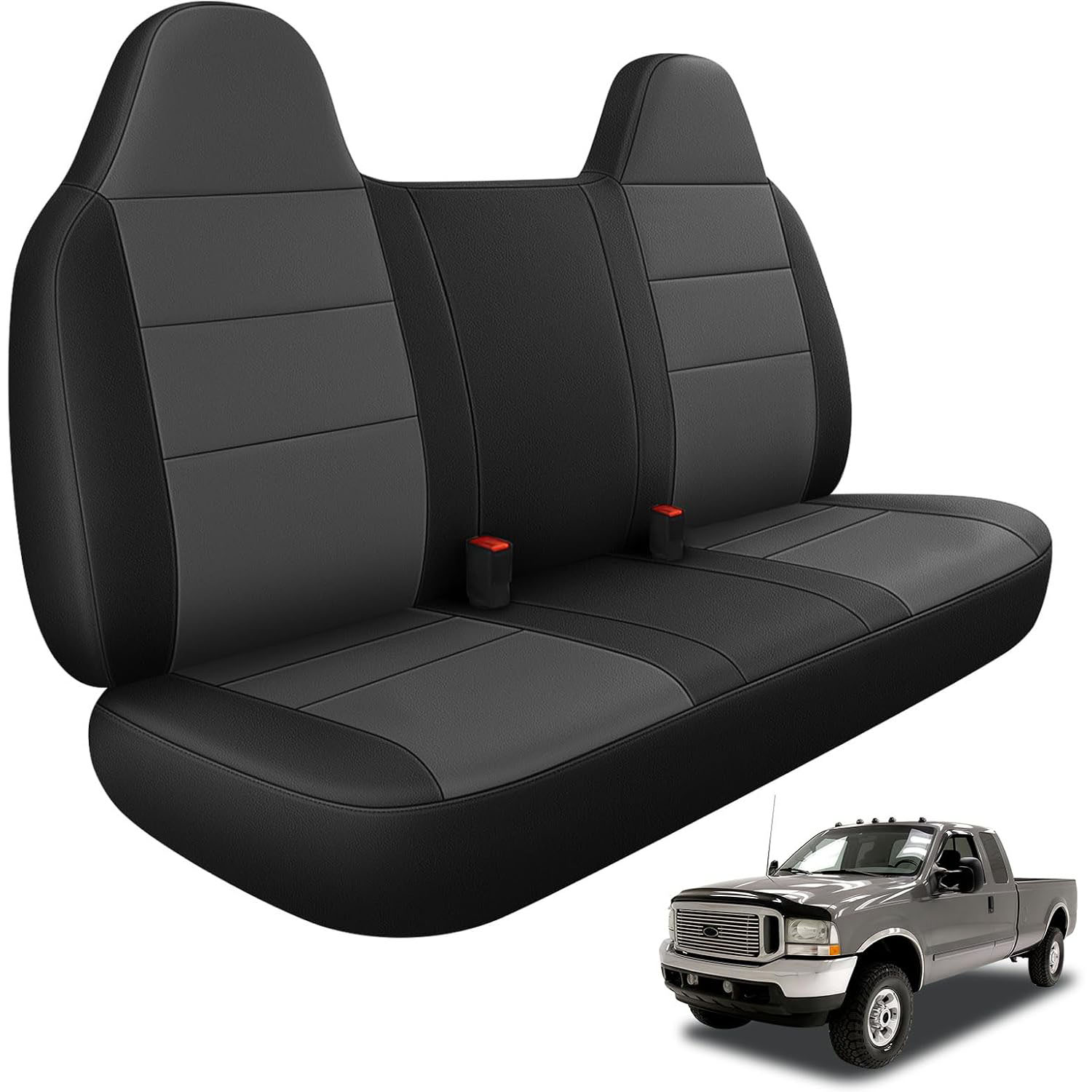 Front Bench Seat Cover for 1995–2010 Ford F-250 F-350 F-450(Black and Charcoal)