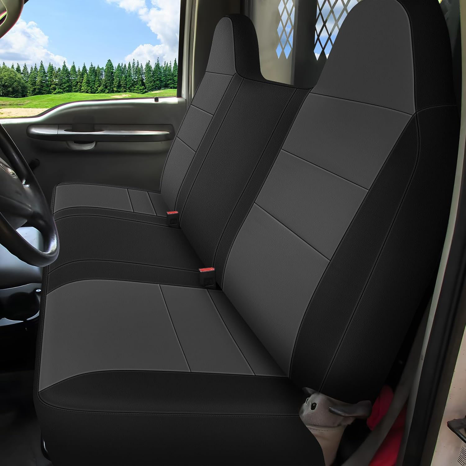 Front Bench Seat Cover for 1995–2010 Ford F-250 F-350 F-450(Black and Charcoal)