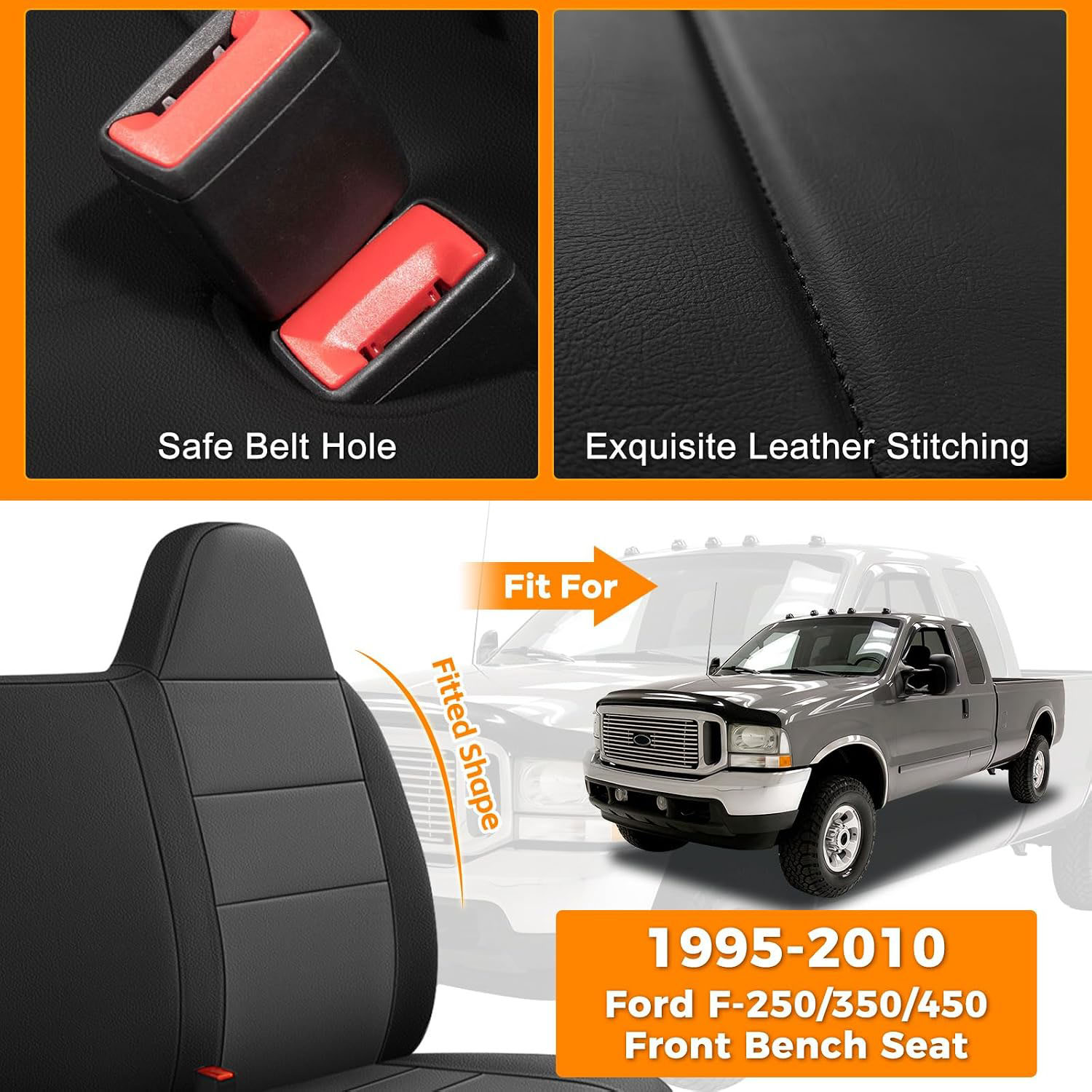 Front Bench Seat Cover for 1995–2010 Ford F-250 F-350 F-450(Black and Charcoal)