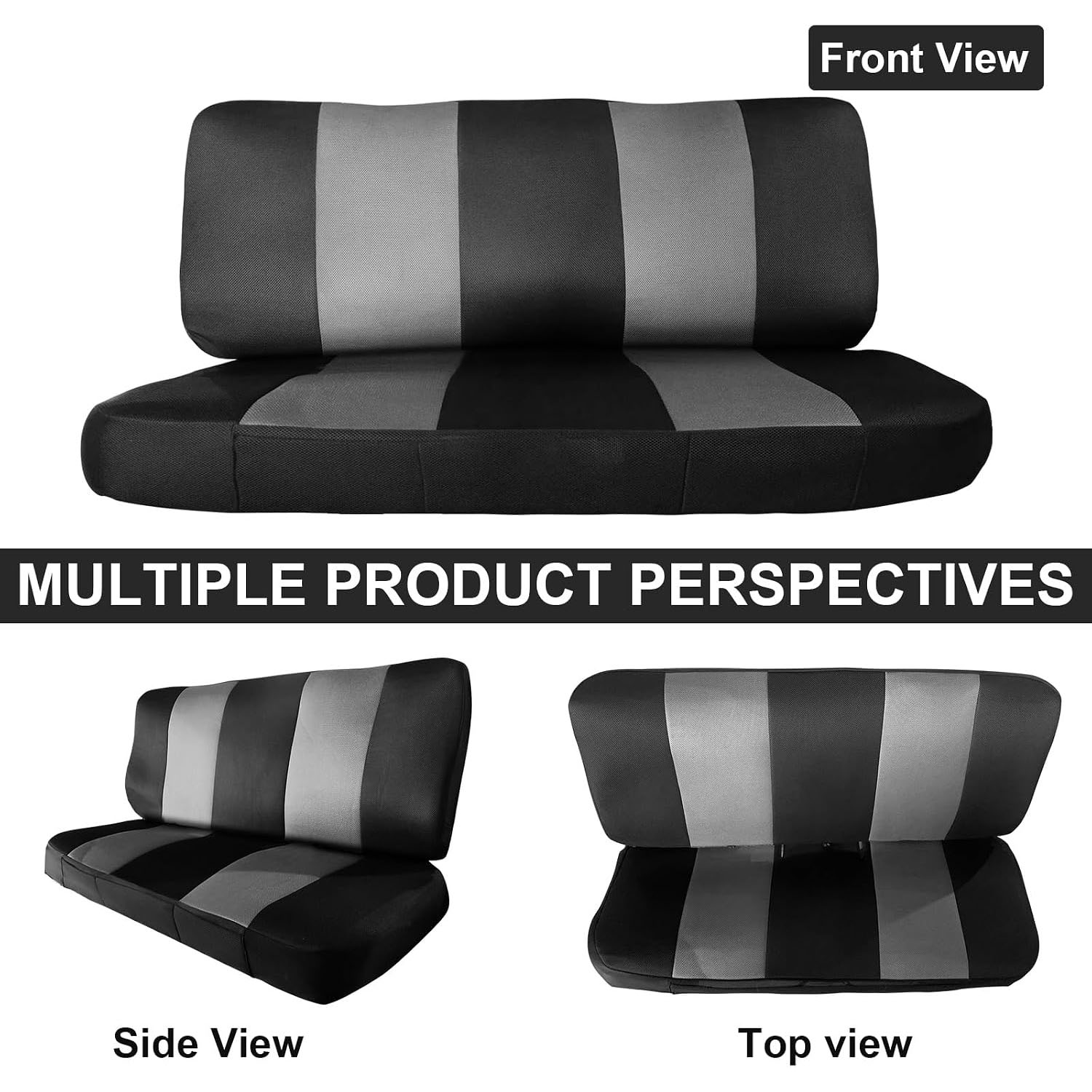 Front Bench Seat Cover for 1969–1996 Ford F100 F150 F250 Classic Truck(Black&Grey)