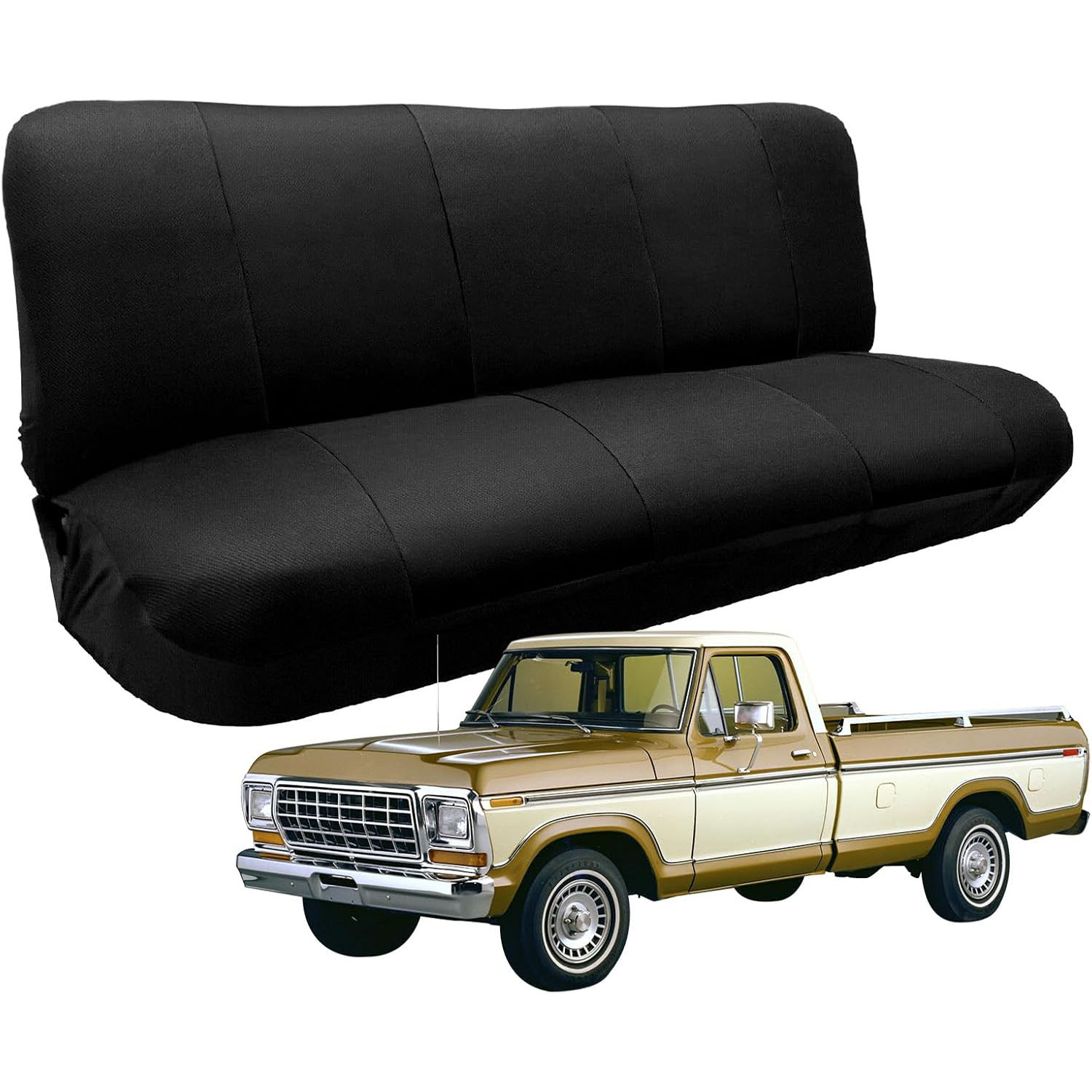 Front Bench Seat Cover for 1969–1996 Ford F100 F150 F250 Classic Truck(Black)
