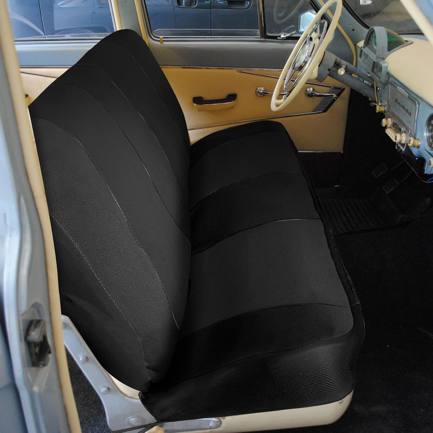 Front Bench Seat Cover for 1969–1996 Ford F100 F150 F250 Classic Truck(Black)