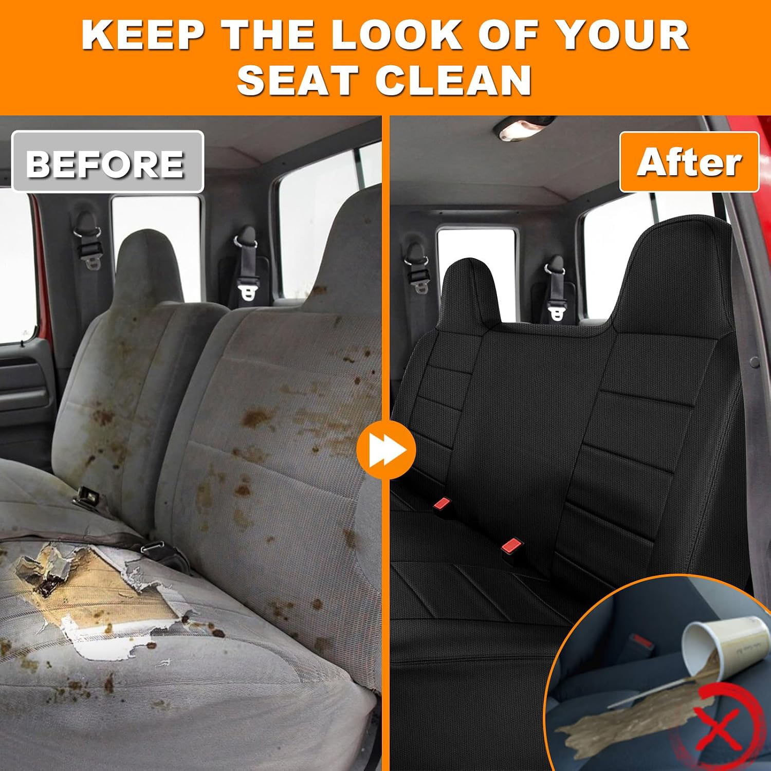 Front Bench Seat Cover for 1992–1998 Ford F150 F250 F350（Black）